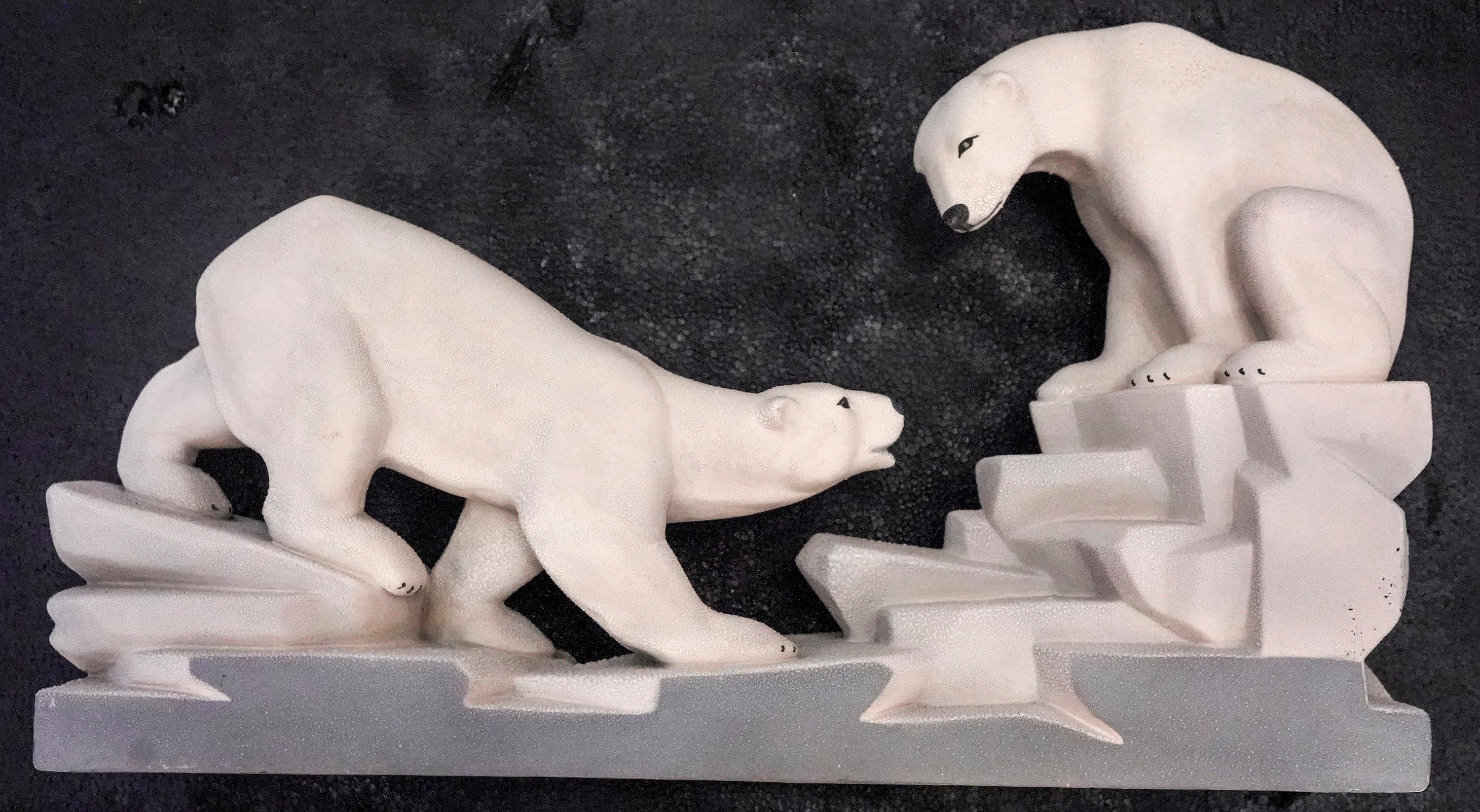 Art Deco French White Pair of Polar Ceramic Bears from 1935 by Charles Lemanceau 6