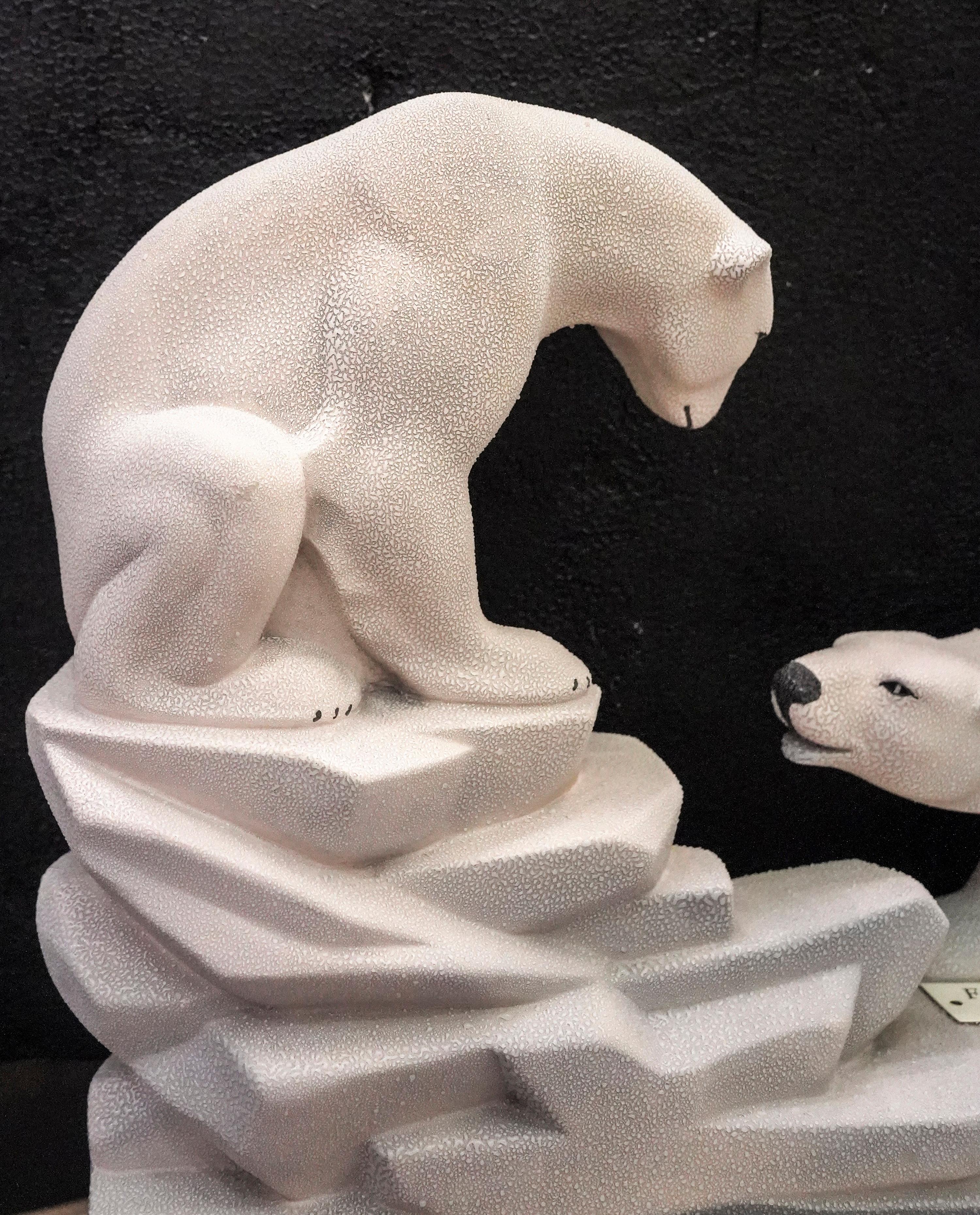 A piece unique, stunning pair of polar bears from 1935 by Charles Lemanceau in St Radegonde.
French Art Deco ceramic, the technique is called 