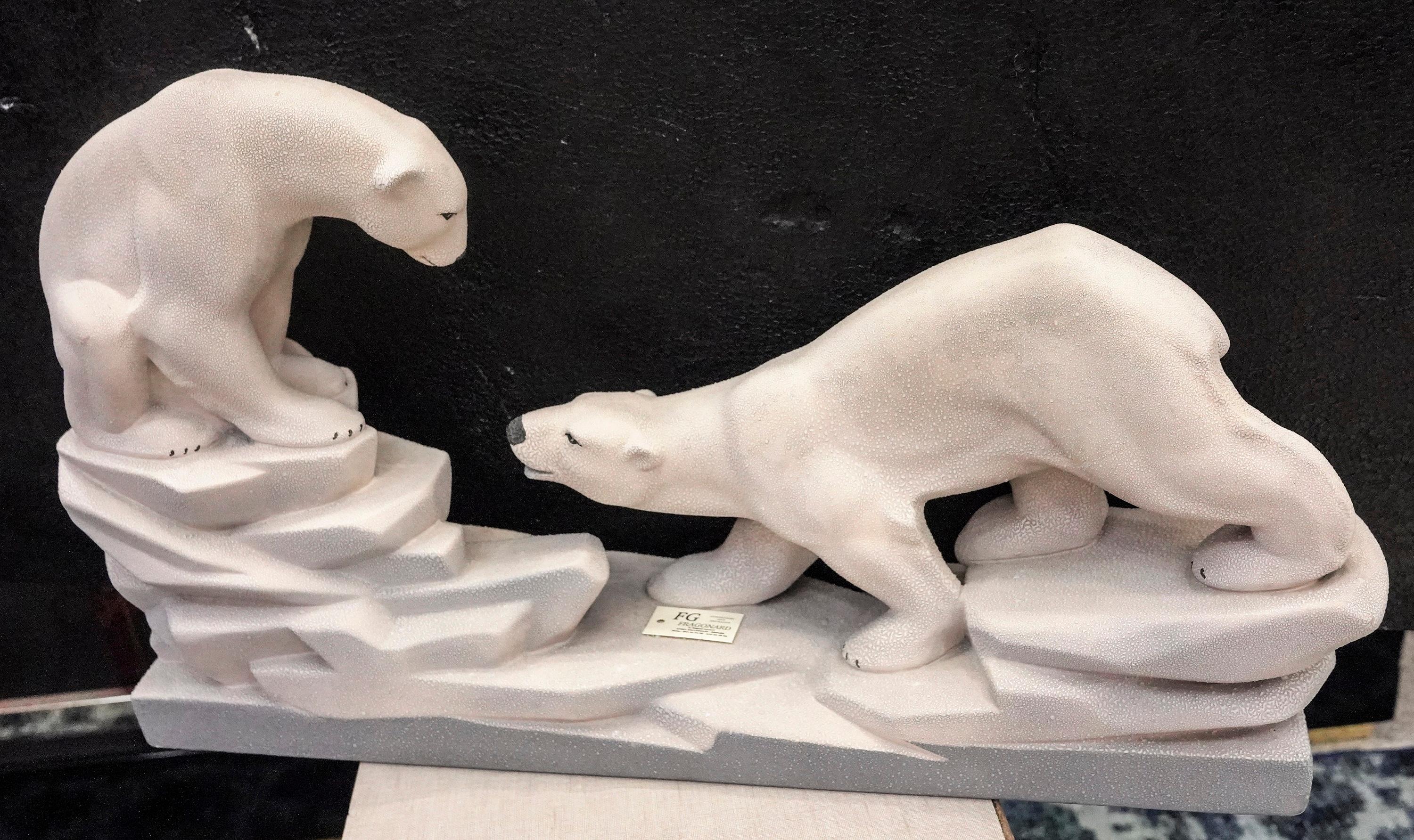 Other Art Deco French White Pair of Polar Ceramic Bears from 1935 by Charles Lemanceau