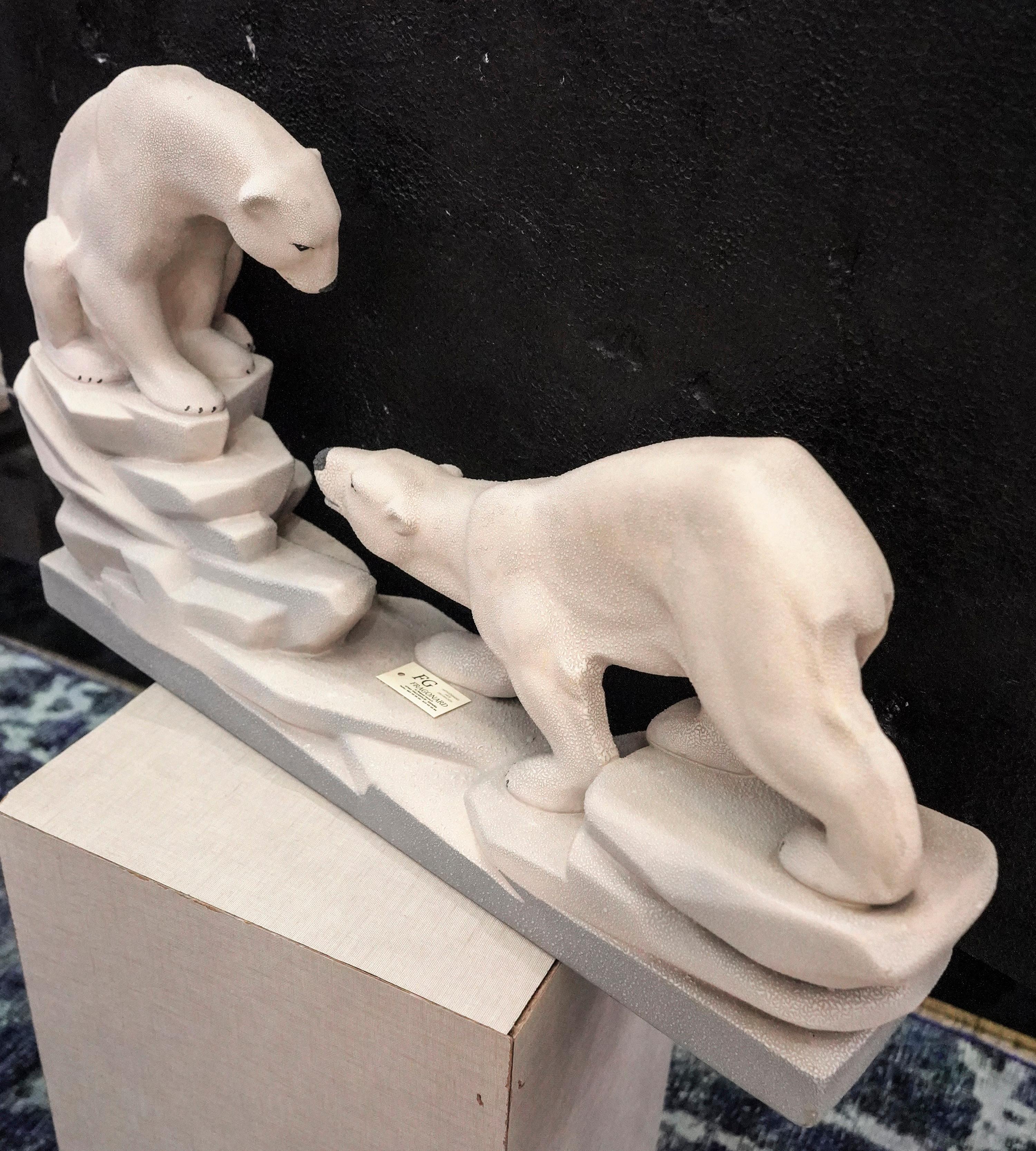 Art Deco French White Pair of Polar Ceramic Bears from 1935 by Charles Lemanceau In Good Condition In Valladolid, ES
