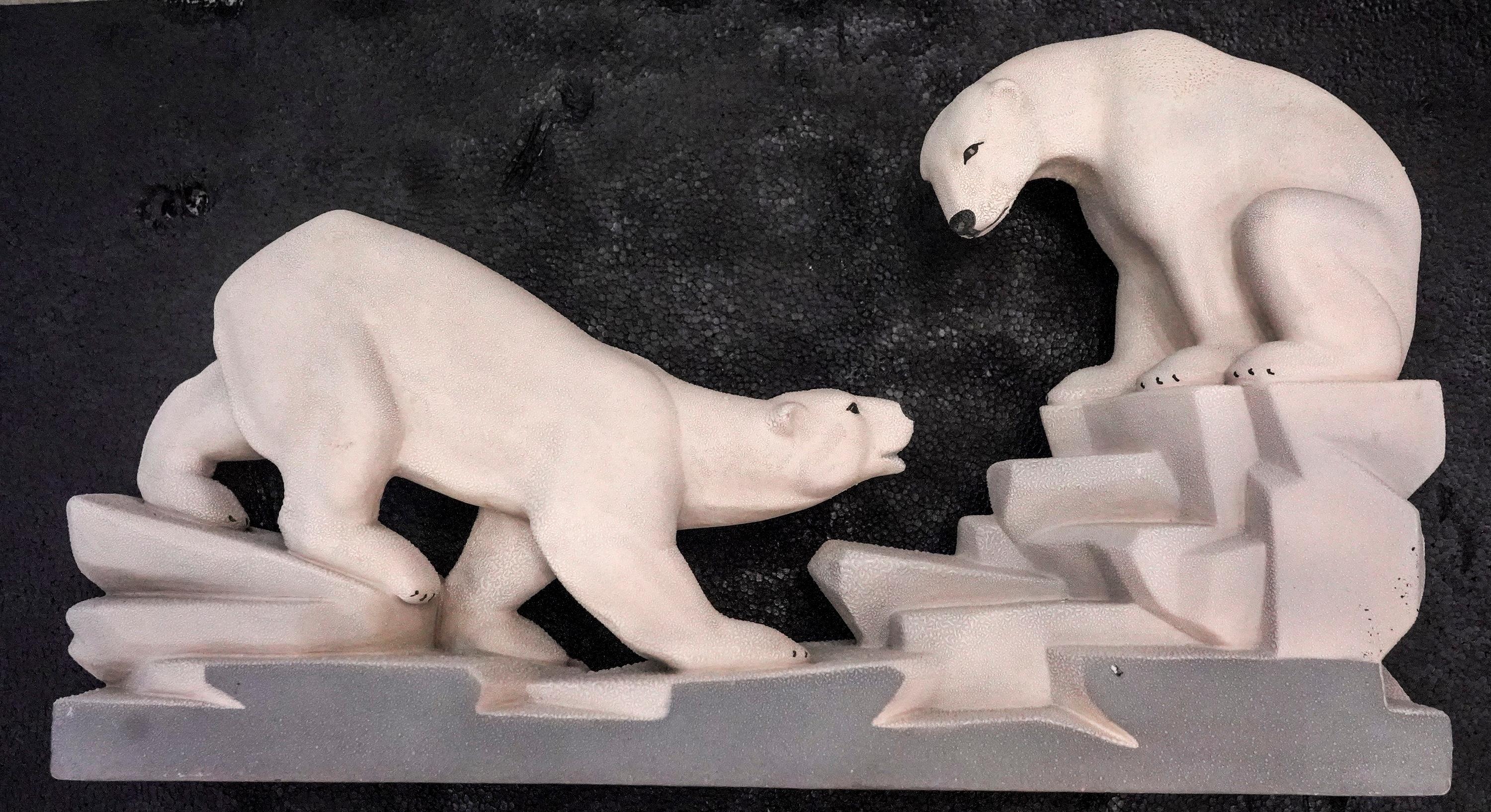 Art Deco French White Pair of Polar Ceramic Bears from 1935 by Charles Lemanceau 4