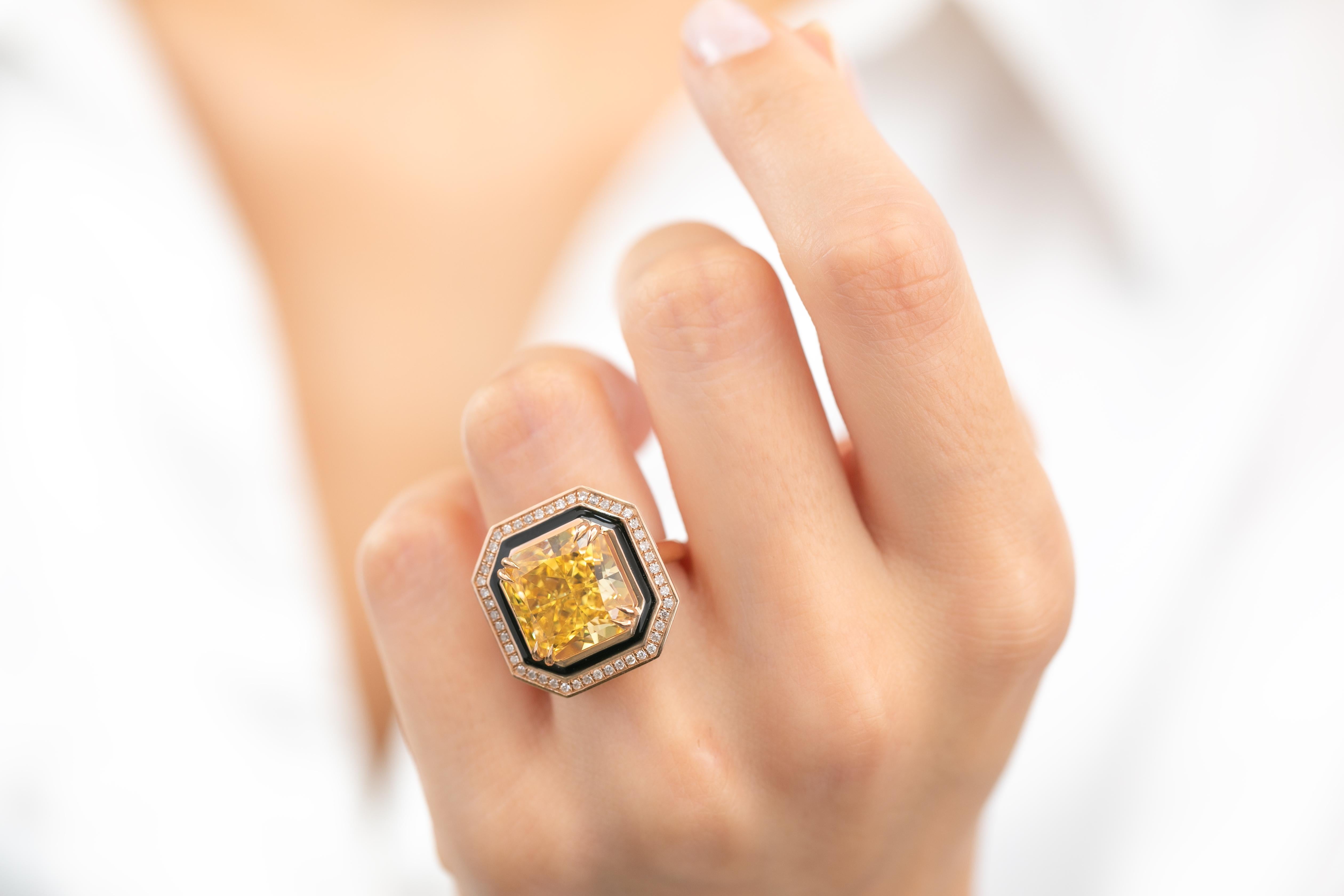 Artdeco Gold Ring, 14k Gold Artdeco Diamond Ring, Artdeco Black Enameled Topaz C For Sale 4