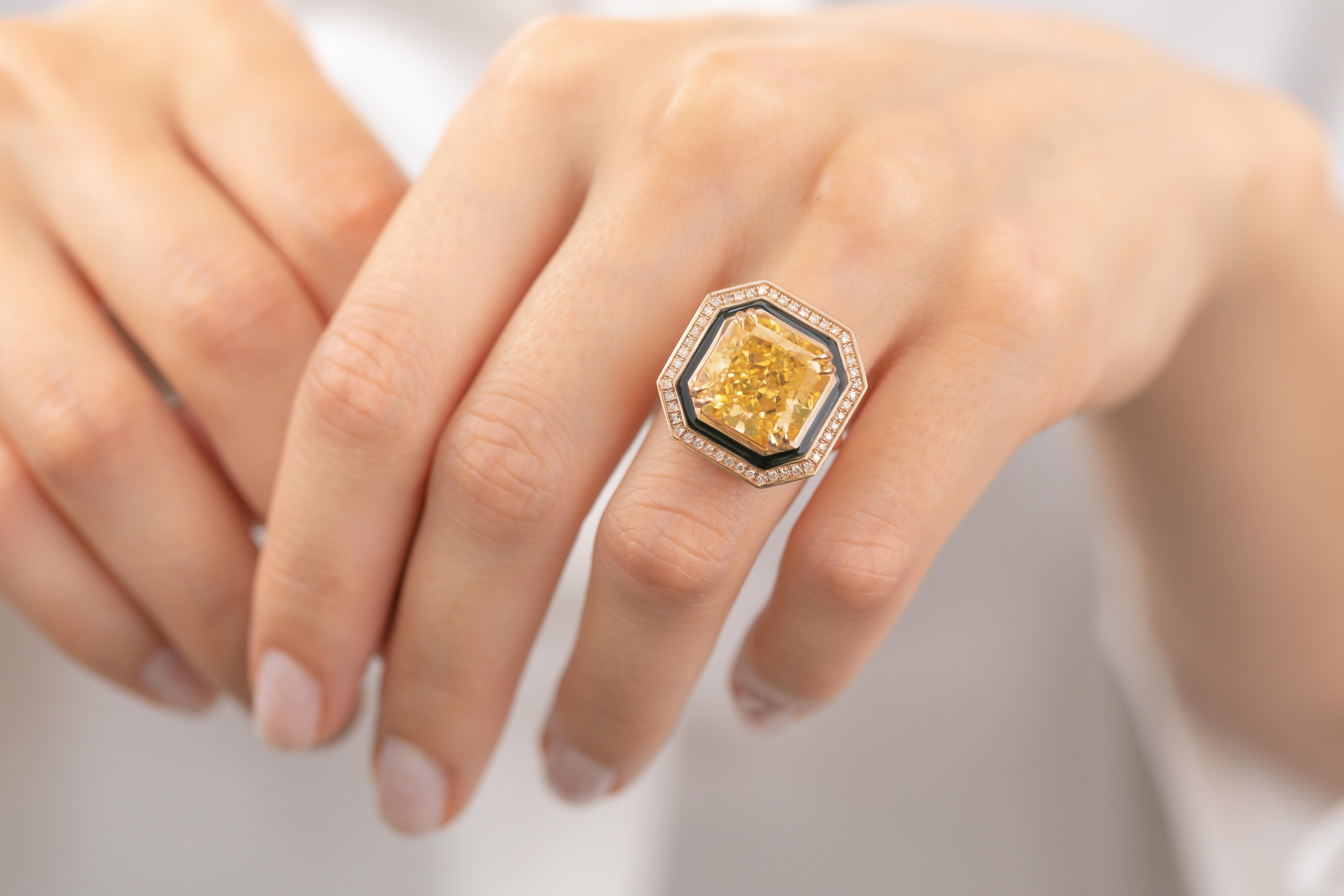 Artdeco Gold Ring, 14k Gold Artdeco Diamond Ring, Artdeco Black Enameled Topaz C For Sale 5
