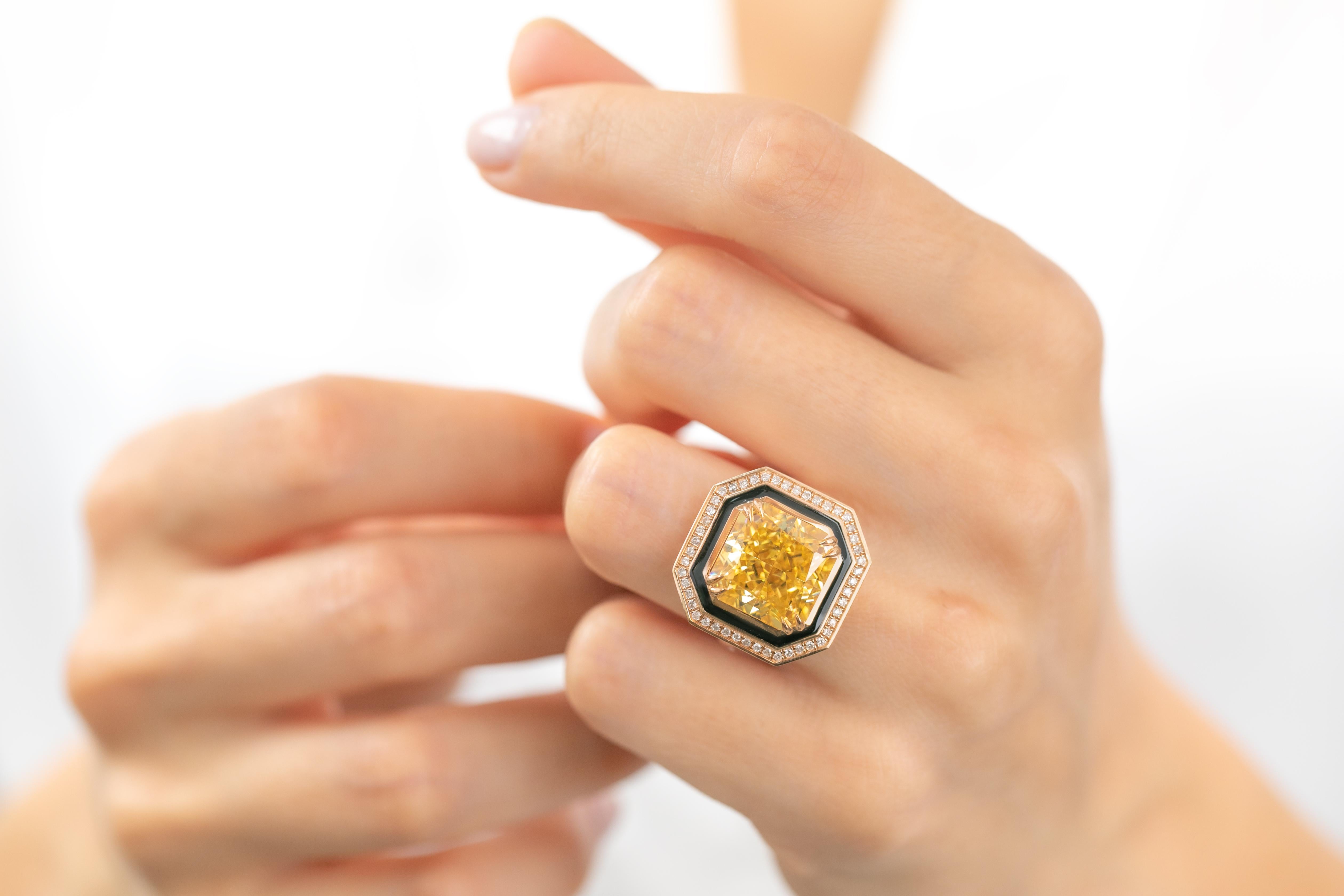 Artdeco Gold Ring, 14k Gold Artdeco Diamond Ring, Artdeco Black Enameled Topaz C For Sale 6