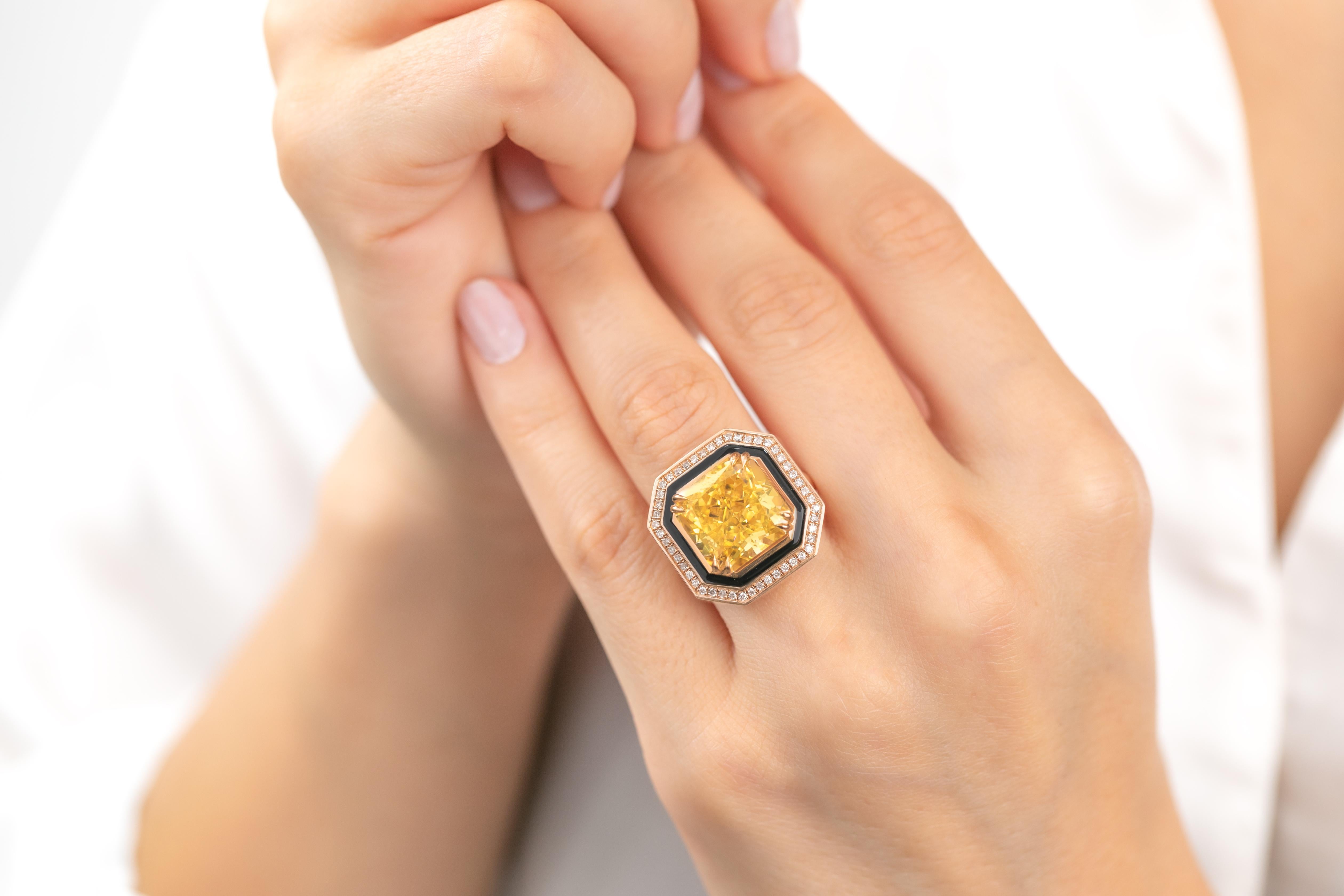 Artdeco Gold Ring, 14k Gold Artdeco Diamond Ring, Artdeco Black Enameled Topaz C For Sale 7