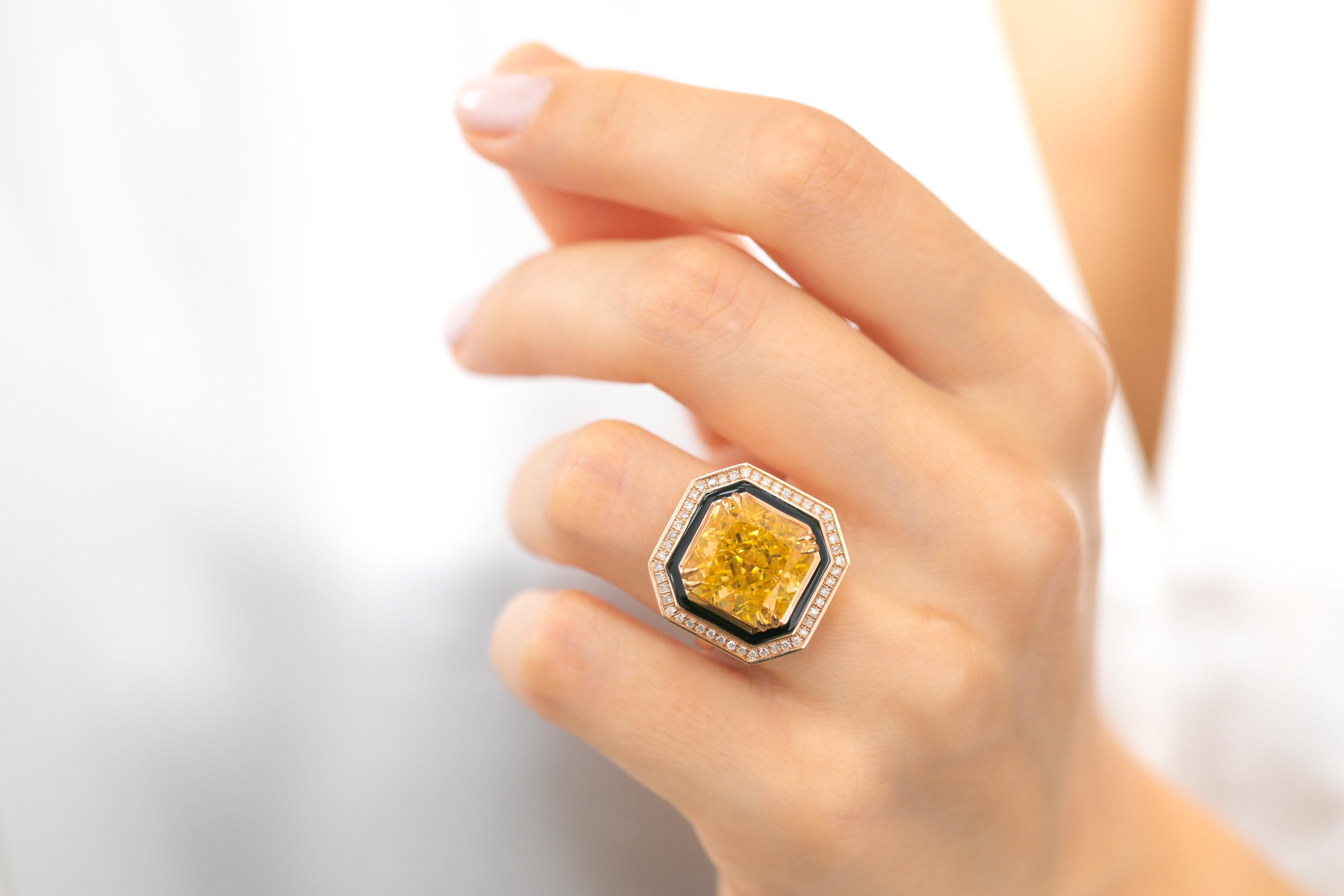 Artdeco Gold Ring, 14k Gold Artdeco Diamond Ring, Artdeco Black Enameled Topaz C For Sale 8