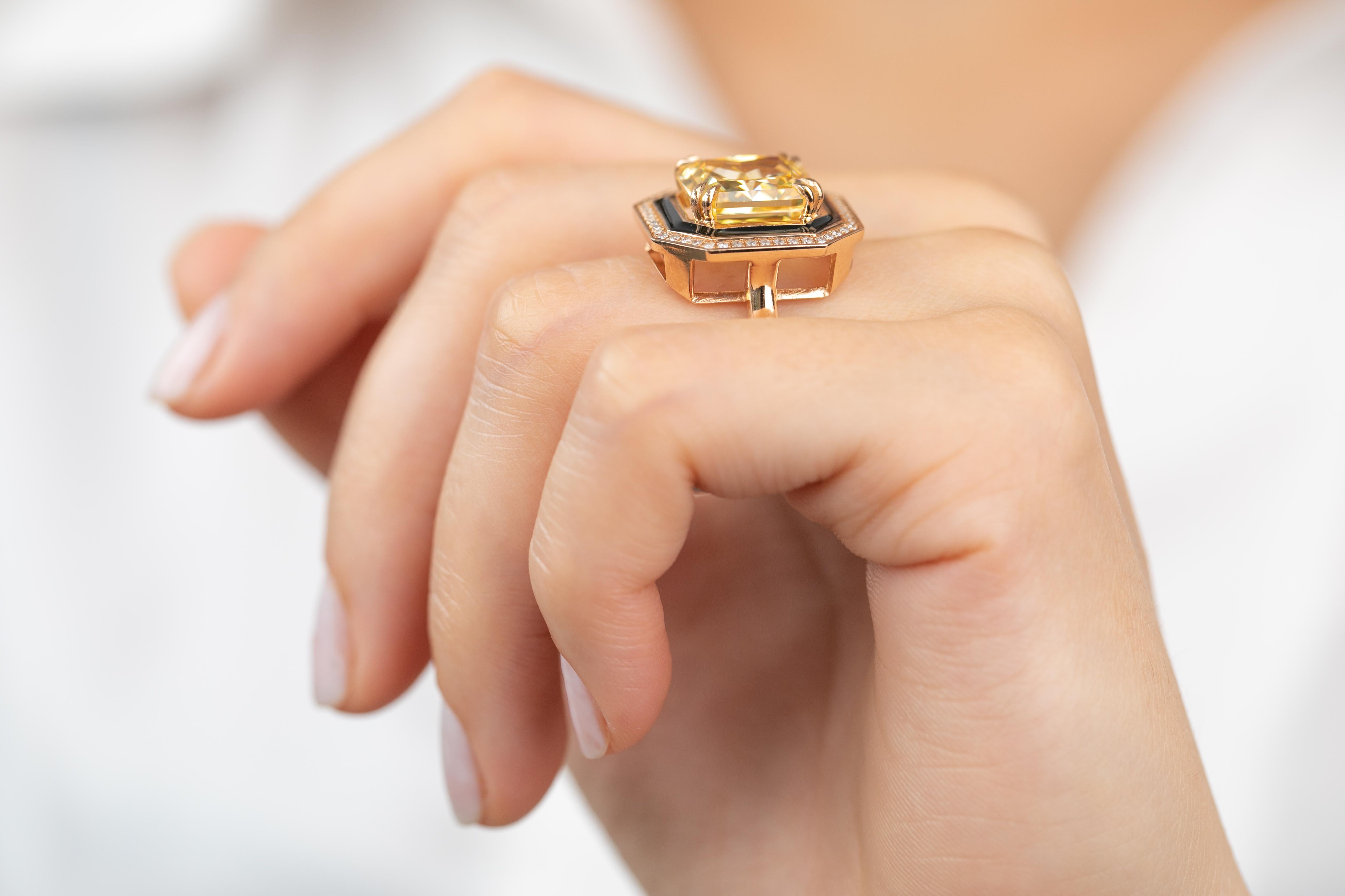 Artdeco Gold Ring, 14k Gold Artdeco Diamond Ring, Artdeco Black Enameled Topaz C For Sale 9