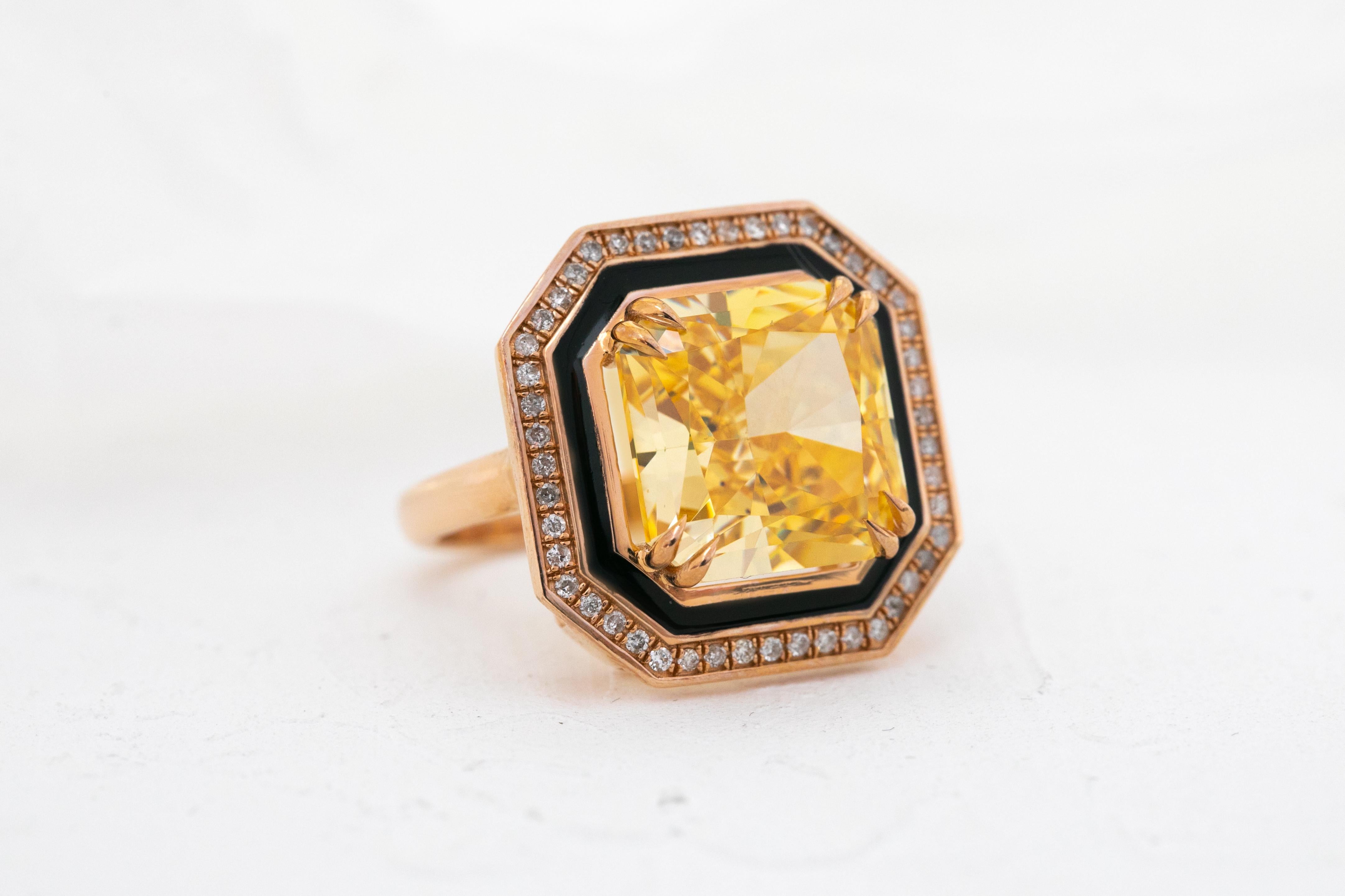Art Deco Artdeco Gold Ring, 14k Gold Artdeco Diamond Ring, Artdeco Black Enameled Topaz C For Sale