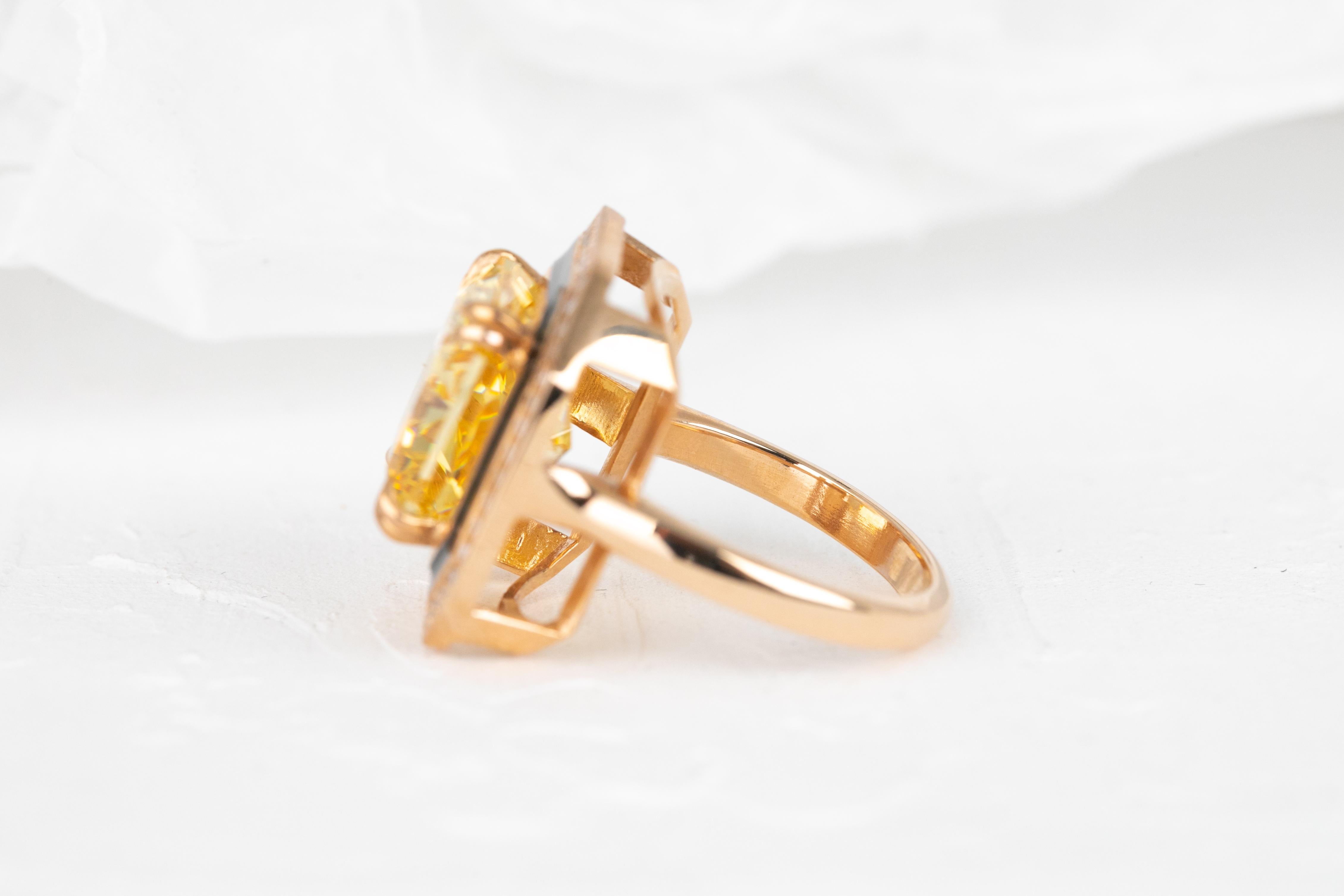Women's Artdeco Gold Ring, 14k Gold Artdeco Diamond Ring, Artdeco Black Enameled Topaz C For Sale