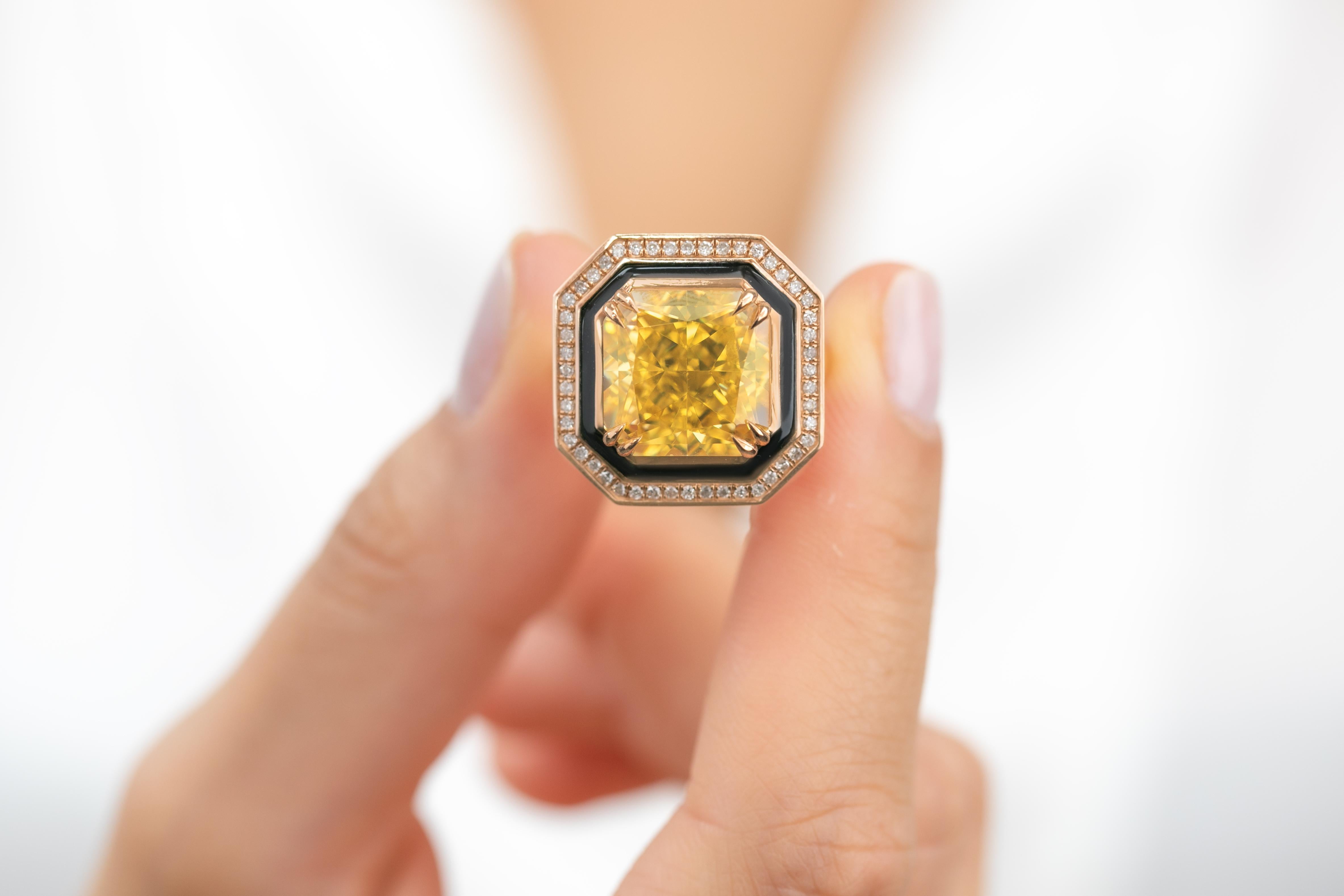 Artdeco Gold Ring, 14k Gold Artdeco Diamond Ring, Artdeco Black Enameled Topaz C For Sale 3