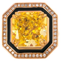 Bague en or Art Déco, bague en or 14 carats avec diamant Art Déco, topaze émaillée noire C