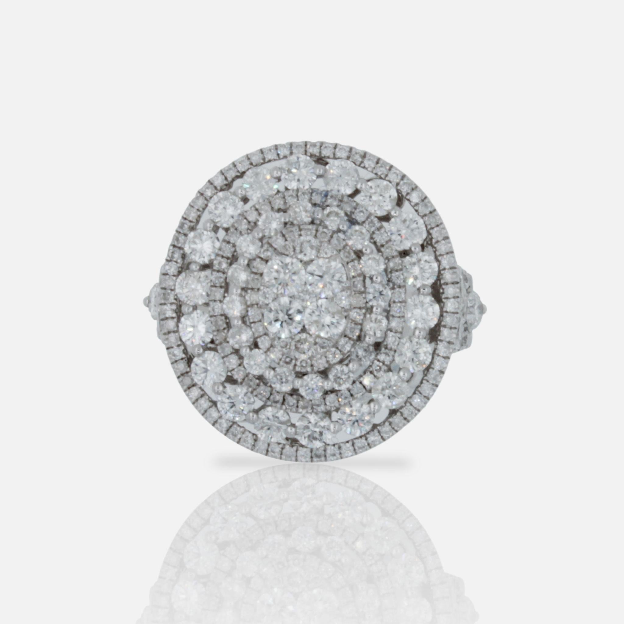 Art Deco Diamond Halo Pave Oval Shield Dome Statement Cocktail 14 Karat White Gold Ring For Sale