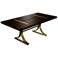 Art Deco Inspired Vesta Dining Table in Antique Brass Tint  &Wood Veneer Surface