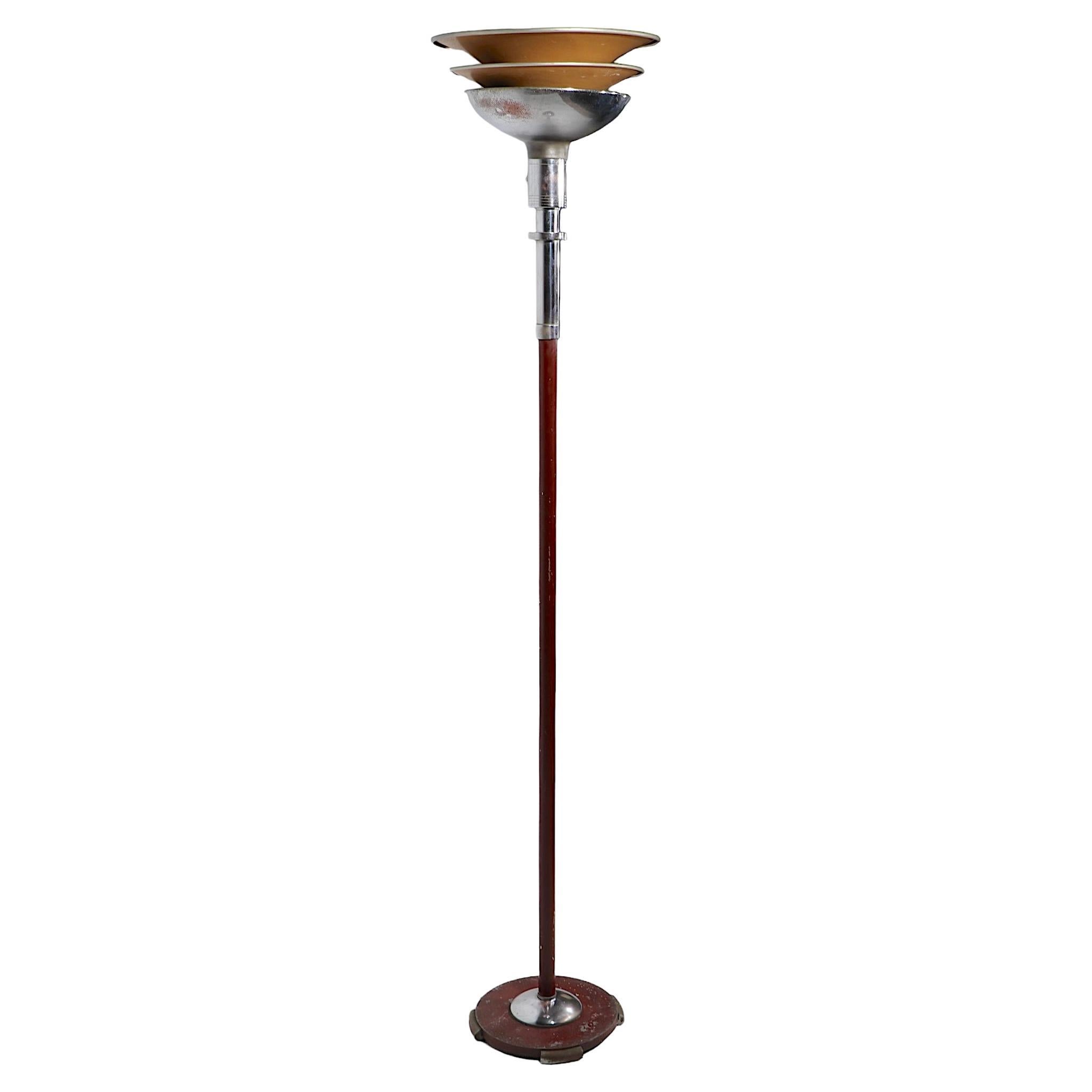 Art Deco Machine Age Torchiere  Floor Lamp by Rohde for Mutual Sunset Lamp Co. 