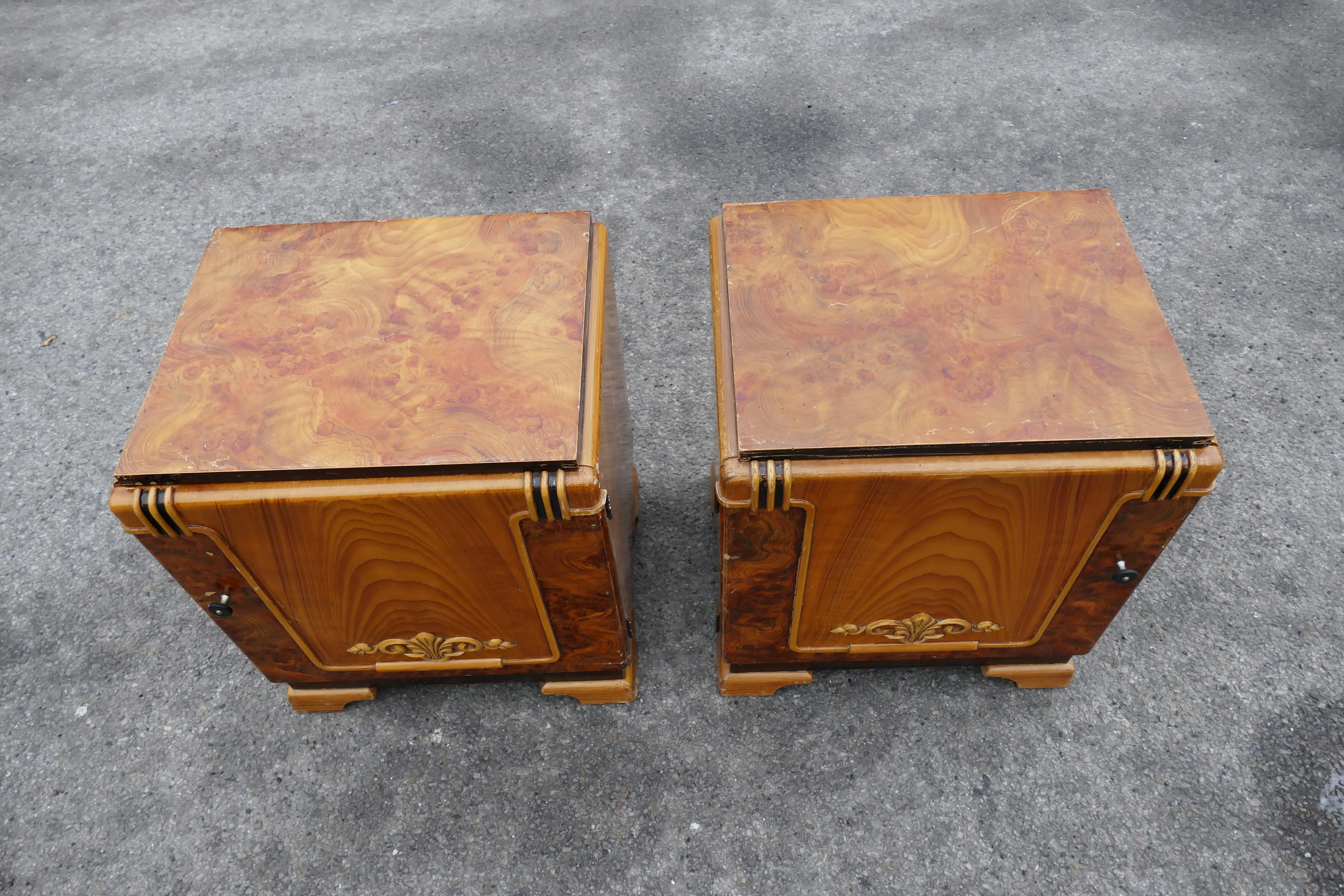 Mid-20th Century Art Deco Nightstands or Bedsidetables For Sale