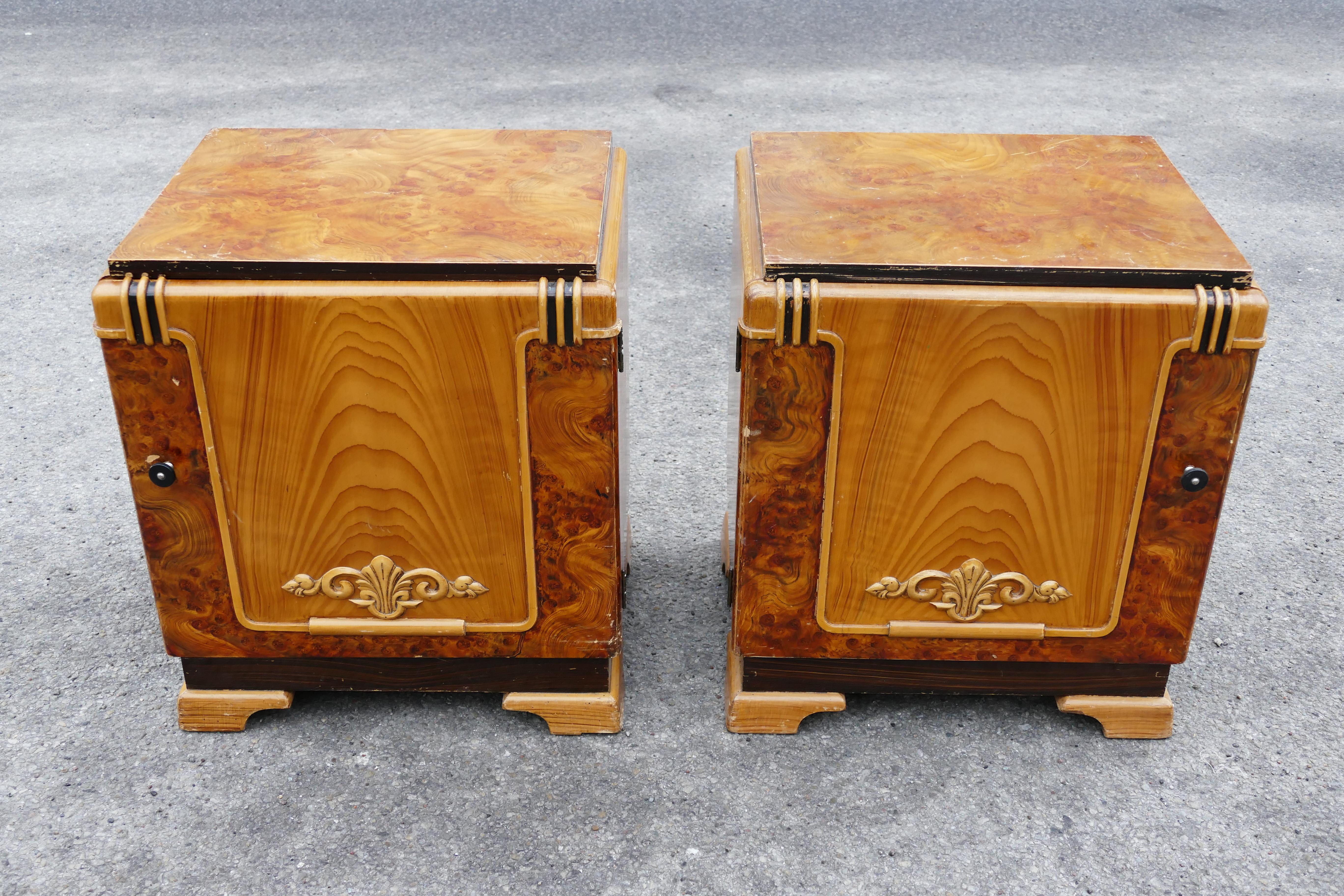 Beech Art Deco Nightstands or Bedsidetables For Sale