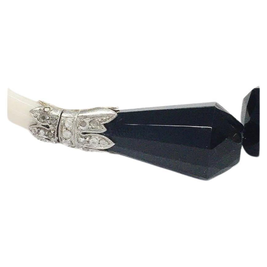 Art Deco Onyx And Diamond Bangle In Excellent Condition For Sale In Cairo, EG