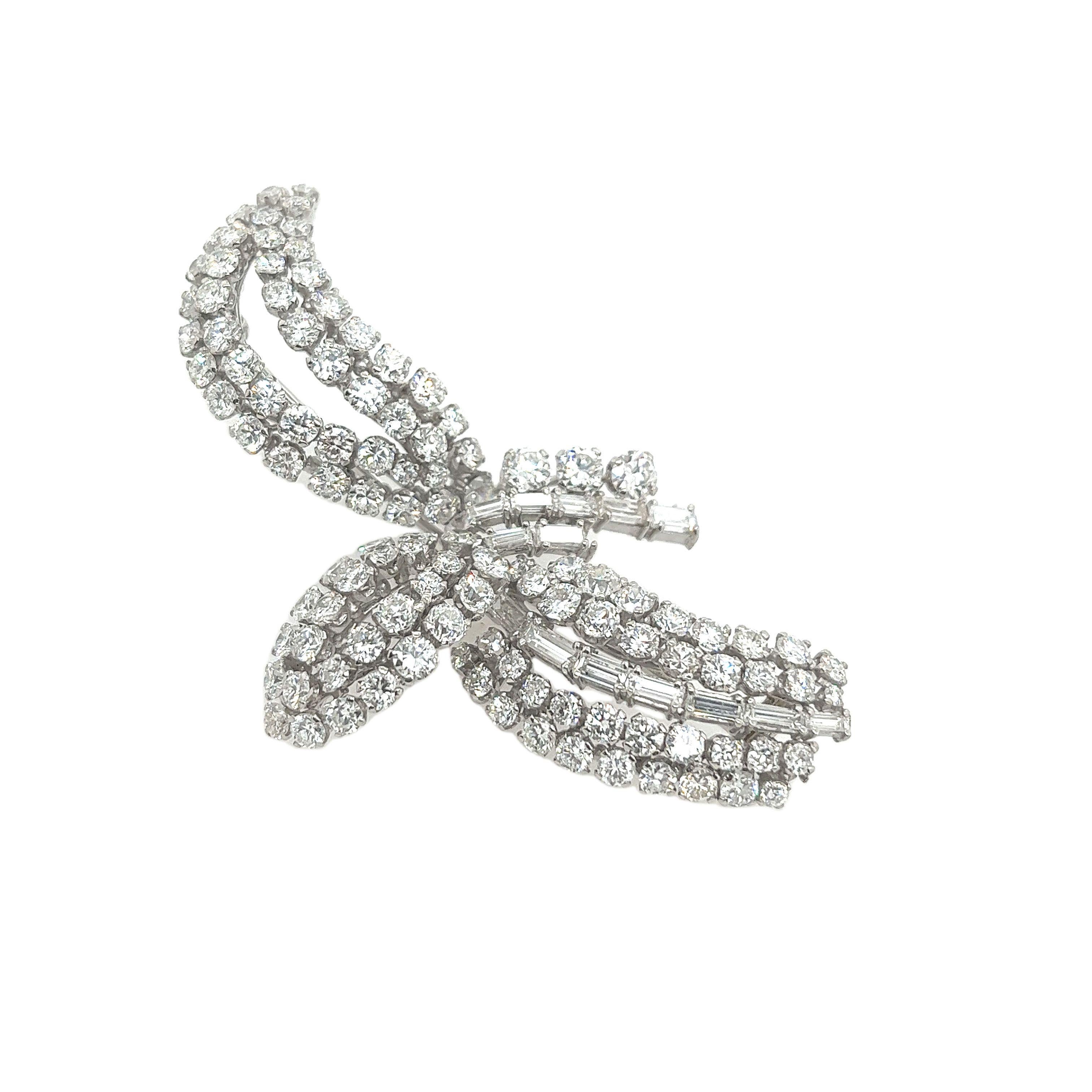 Artdeco Platinum Diamond Brooch, Set With 6.40ct Round &Baguette Diamonds In Excellent Condition In London, GB