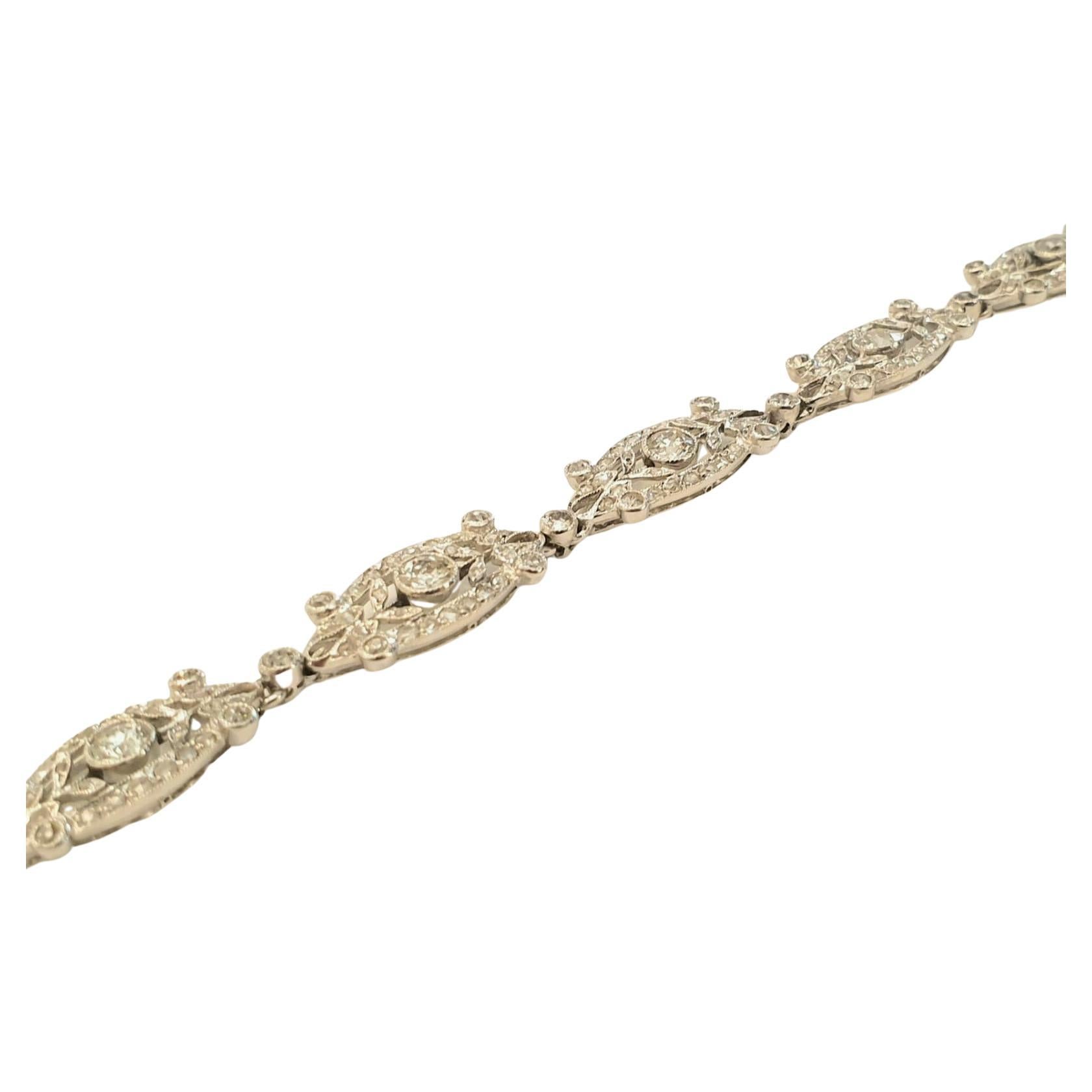 Art Deco Old Mine Cut Diamond Link Bracelet For Sale 2