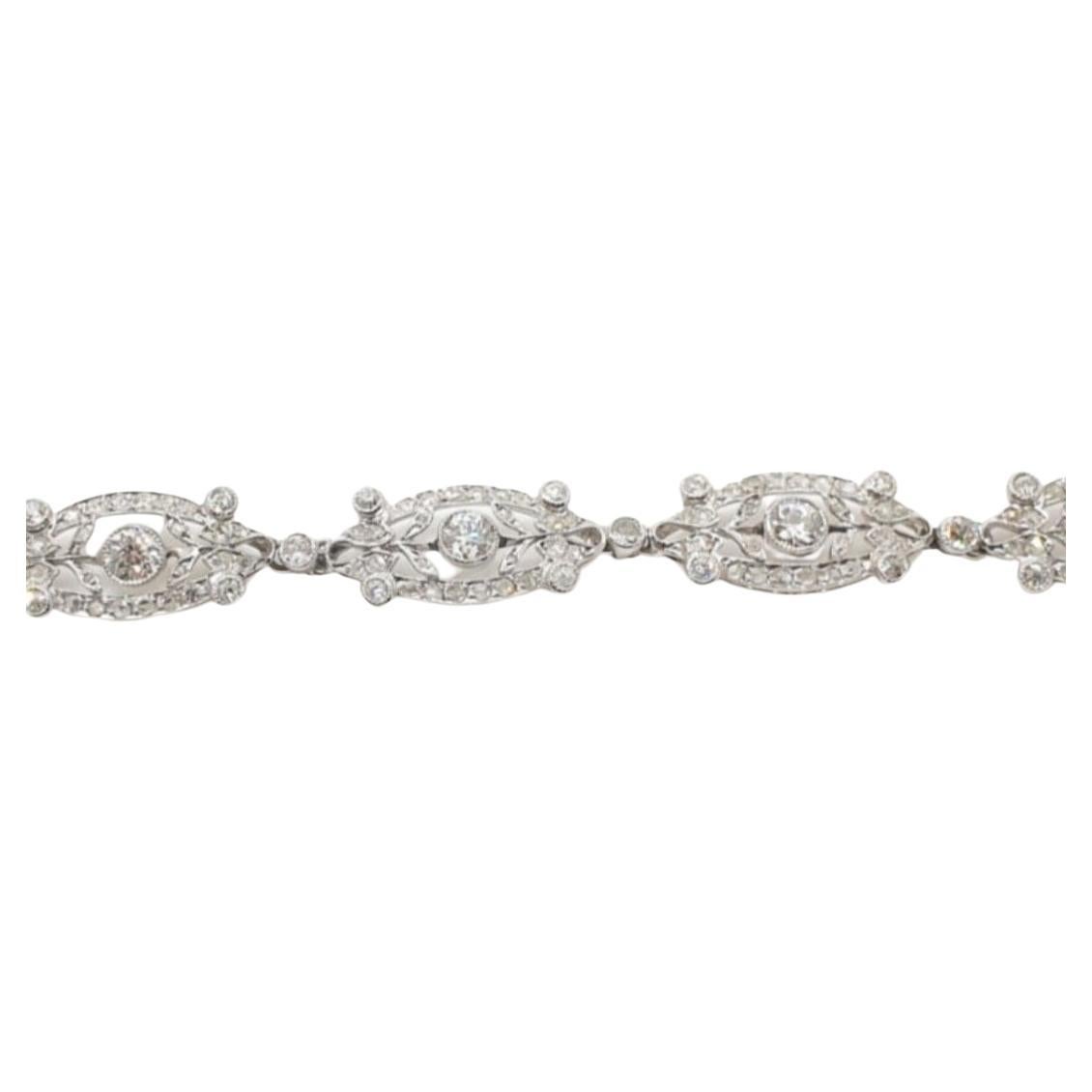 Women's Art Deco Old Mine Cut Diamond Link Bracelet For Sale
