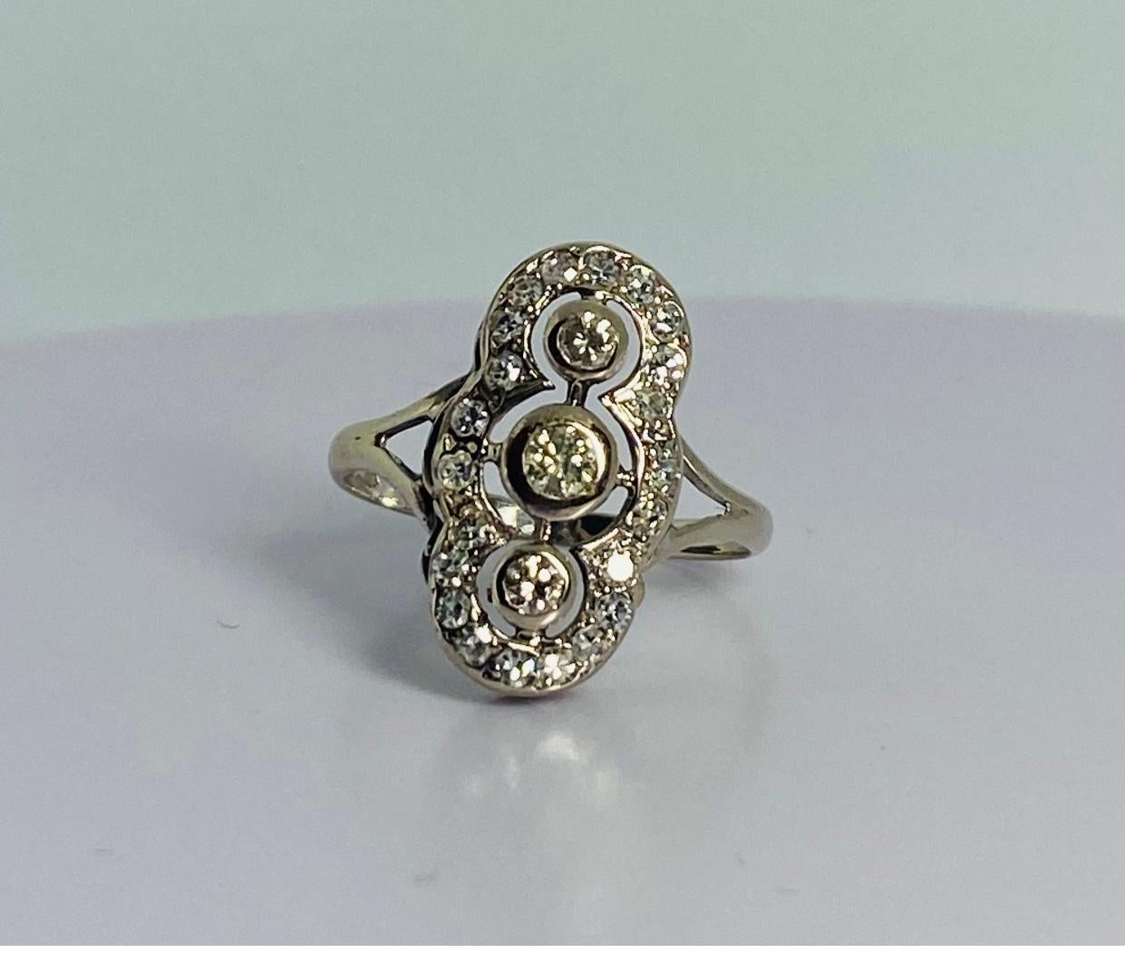 Art Deco Artdeco Princess White Golden Ring 14 Carat with Rose Cut Diamonds For Sale
