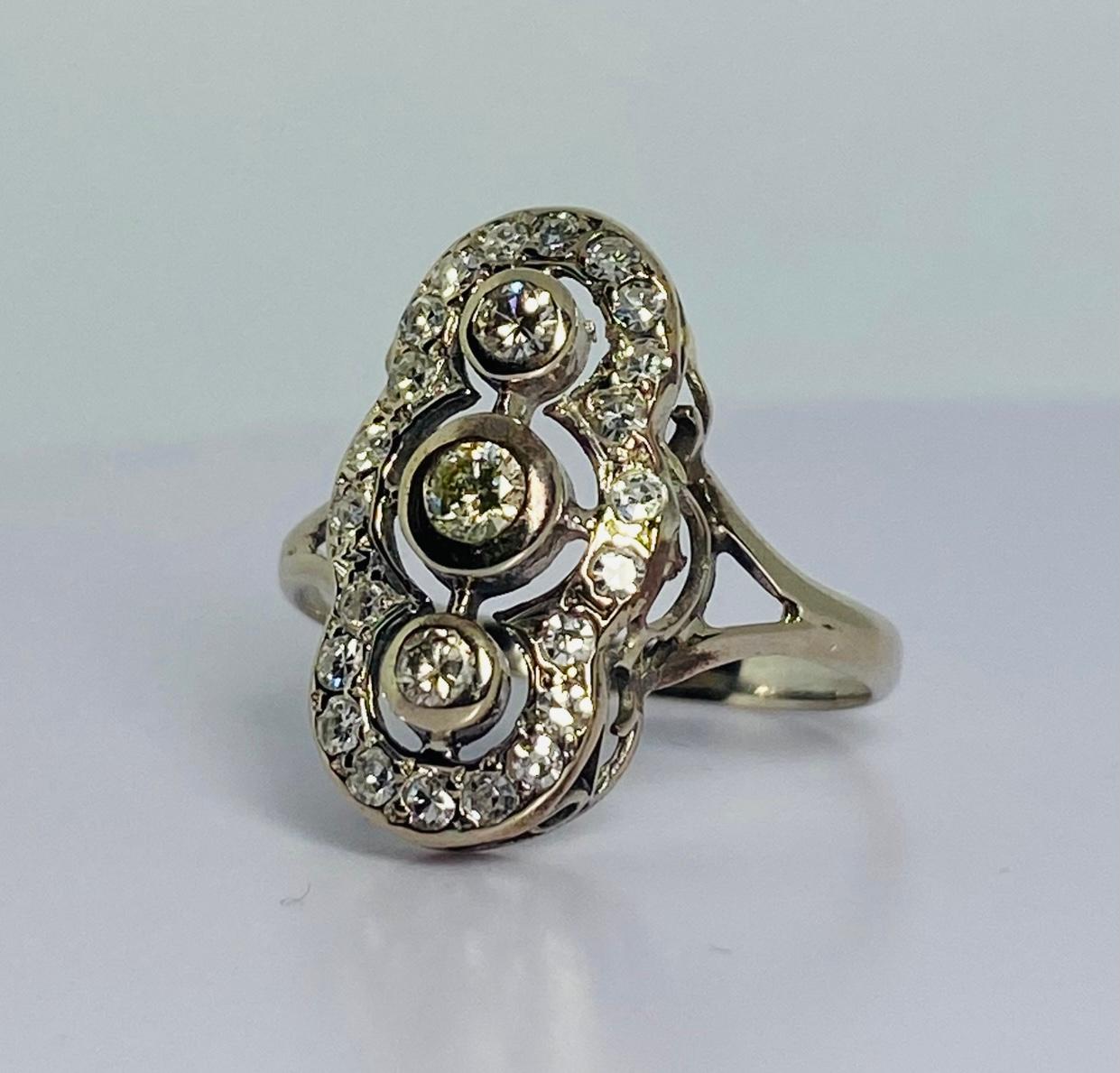 Women's Artdeco Princess White Golden Ring 14 Carat with Rose Cut Diamonds For Sale