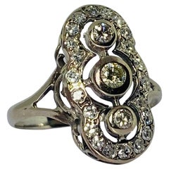 Antique Artdeco Princess White Golden Ring 14 Carat with Rose Cut Diamonds