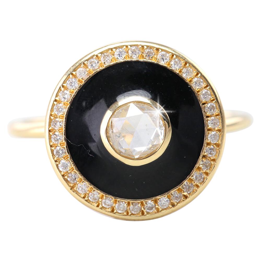 Artdeco Style 14 Karat Yellow Gold Rosecut Diamond Ring For Sale