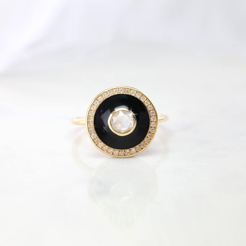 Art Deco Artdeco Style 14 Karat Yellow Gold Rosecut Diamond Ring For Sale