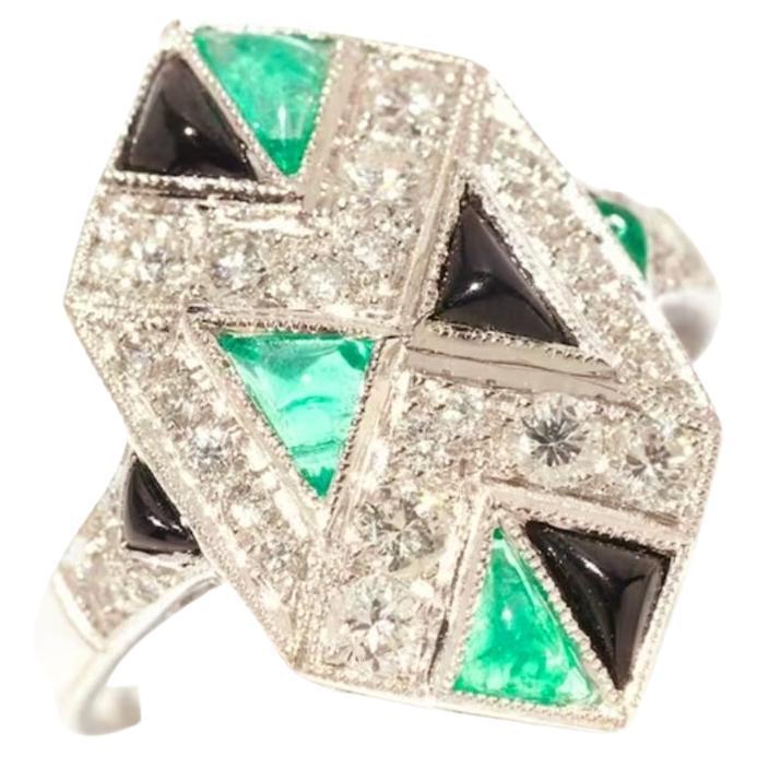 Art Deco Diamond And Emerald Gold Ring