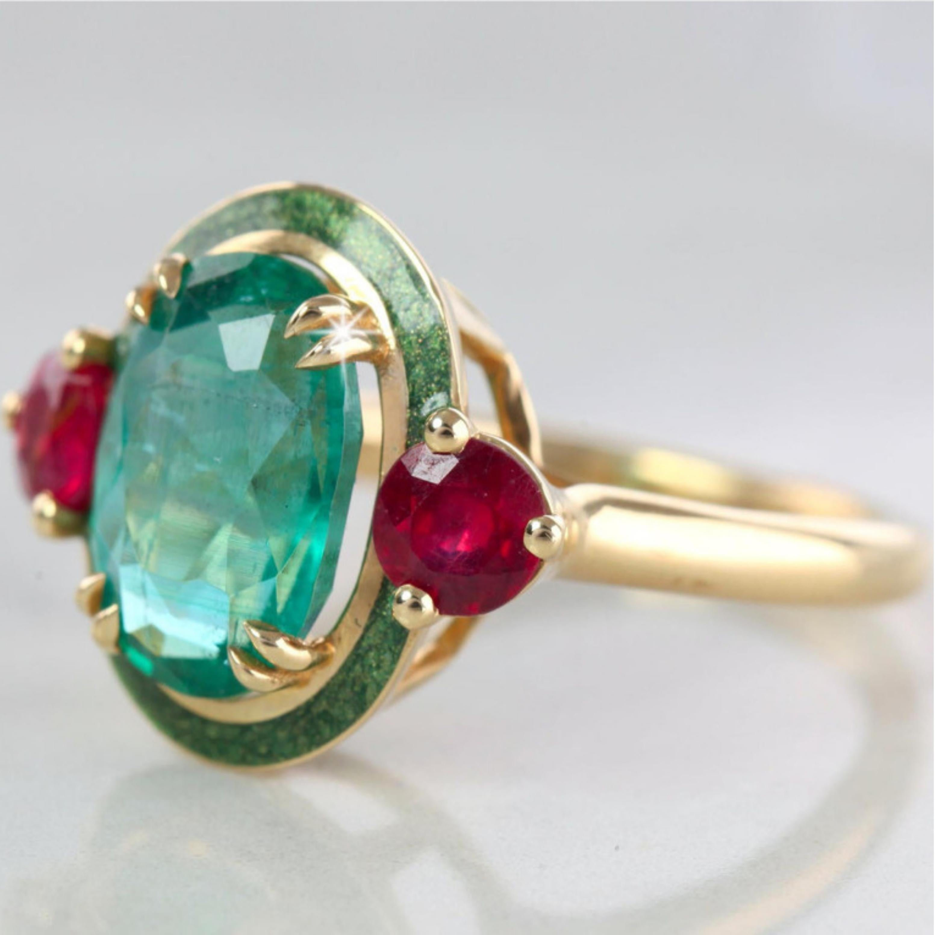 14k Solid Gold Vintage Emerald Cocktail Rings, Art Deco Gemstone Jewelry Ring In New Condition For Sale In ISTANBUL, TR