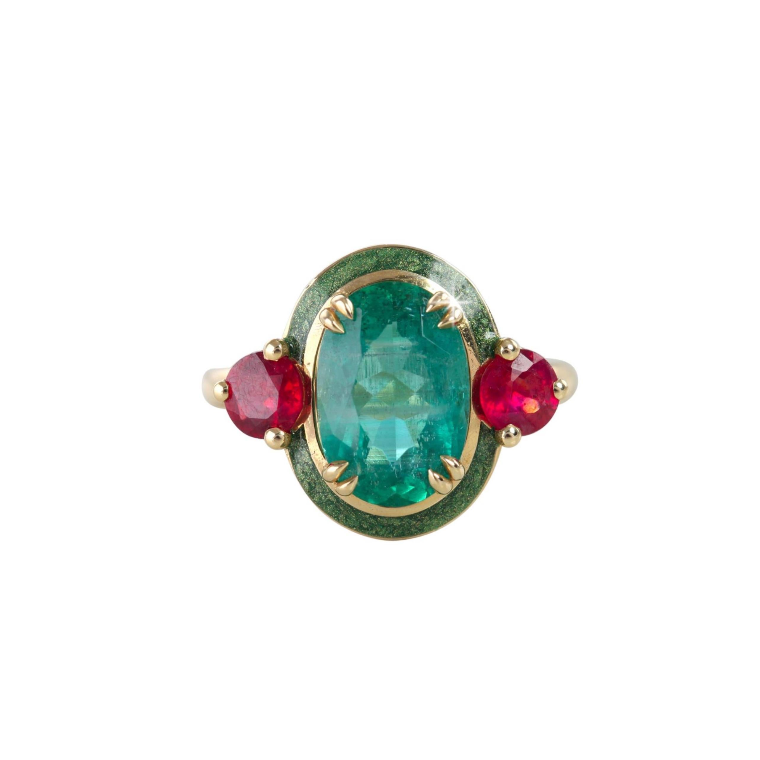Women's or Men's 14k Solid Gold Vintage Emerald Cocktail Rings, Art Deco Gemstone Jewelry Ring For Sale