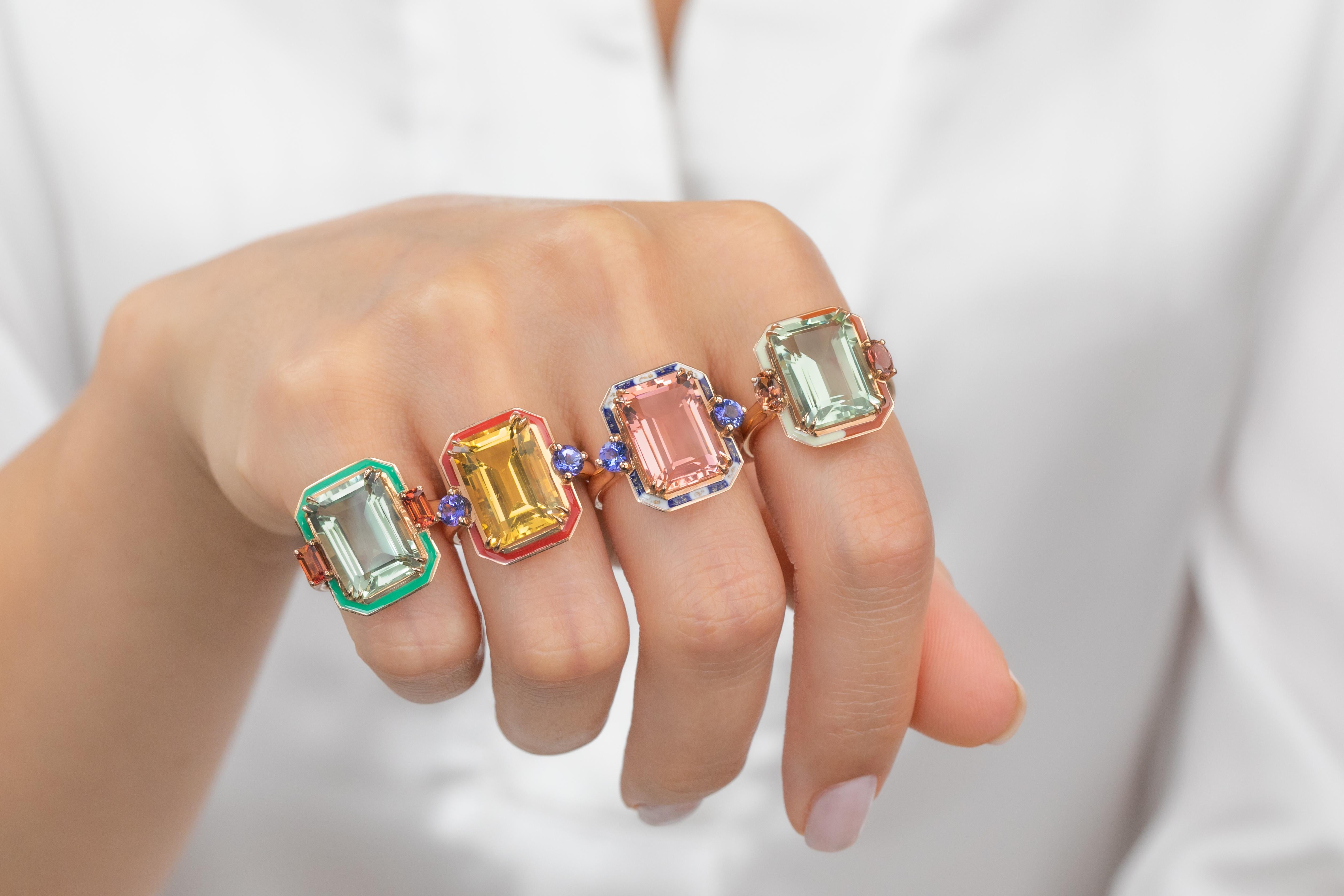14k Solid Gold Vintage Emerald Cocktail Rings, Art Deco Gemstone Jewelry Ring For Sale 2