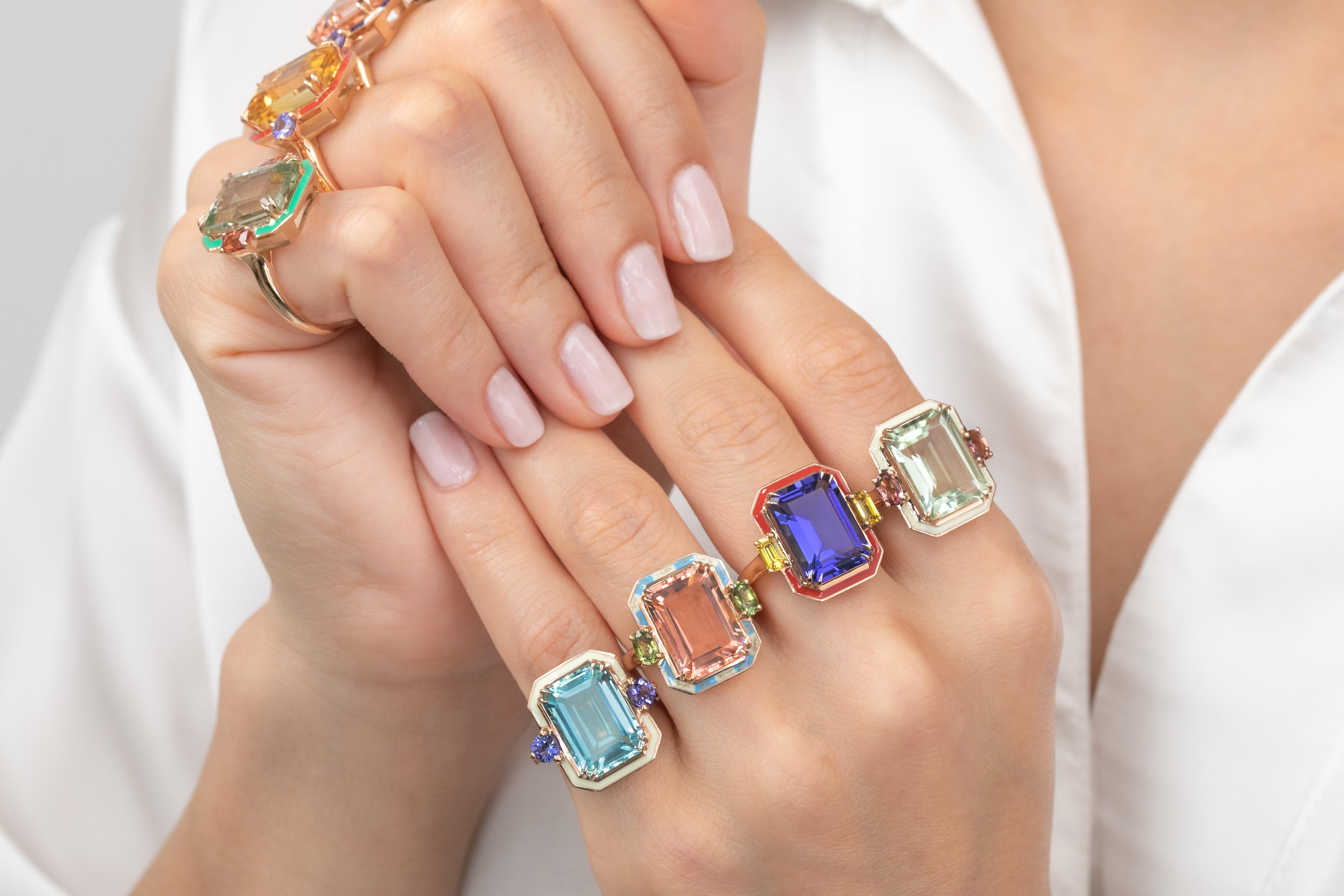 14k Solid Gold Vintage Emerald Cocktail Rings, Art Deco Gemstone Jewelry Ring For Sale 3
