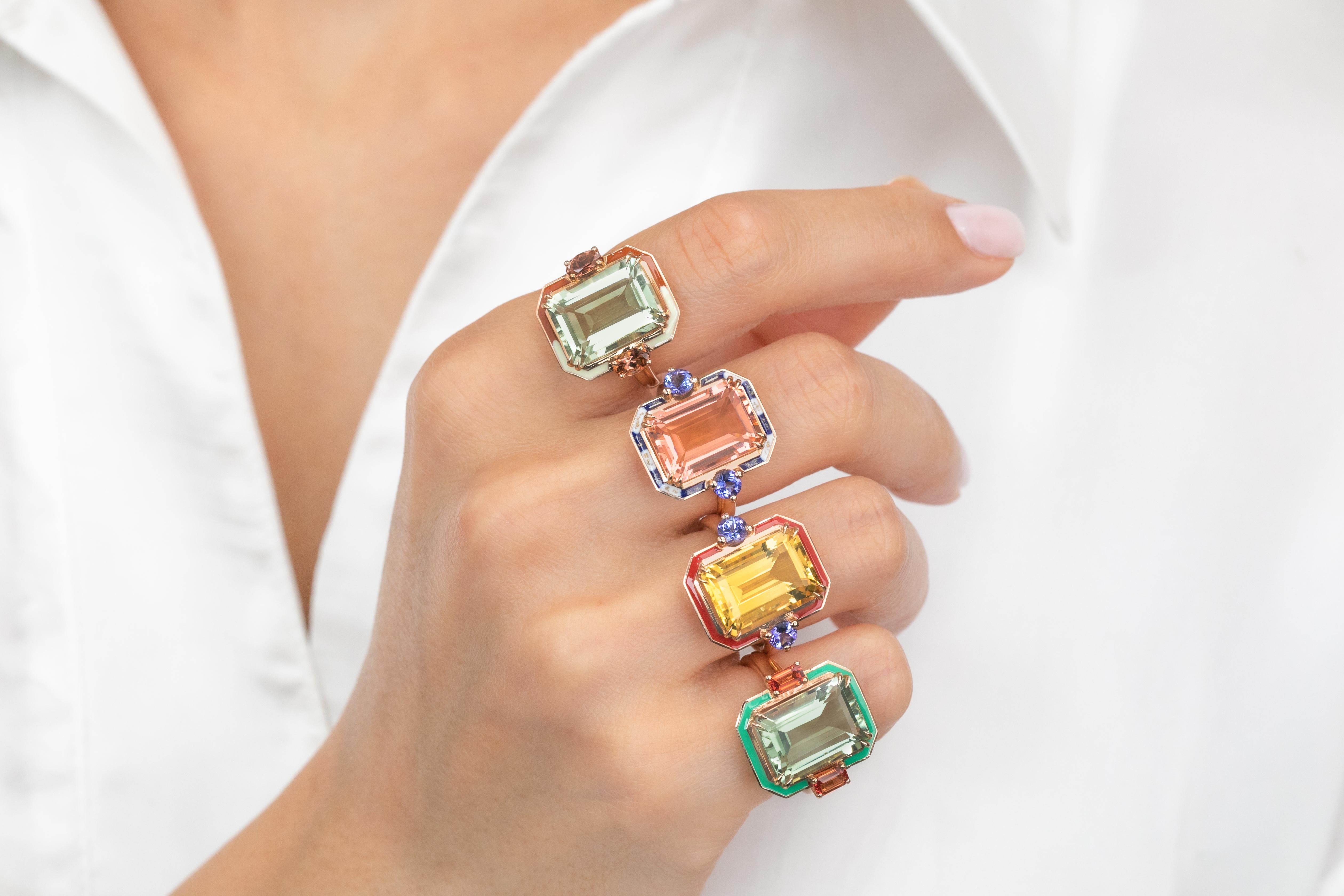 14k Solid Gold Vintage Emerald Cocktail Rings, Art Deco Gemstone Jewelry Ring For Sale 4