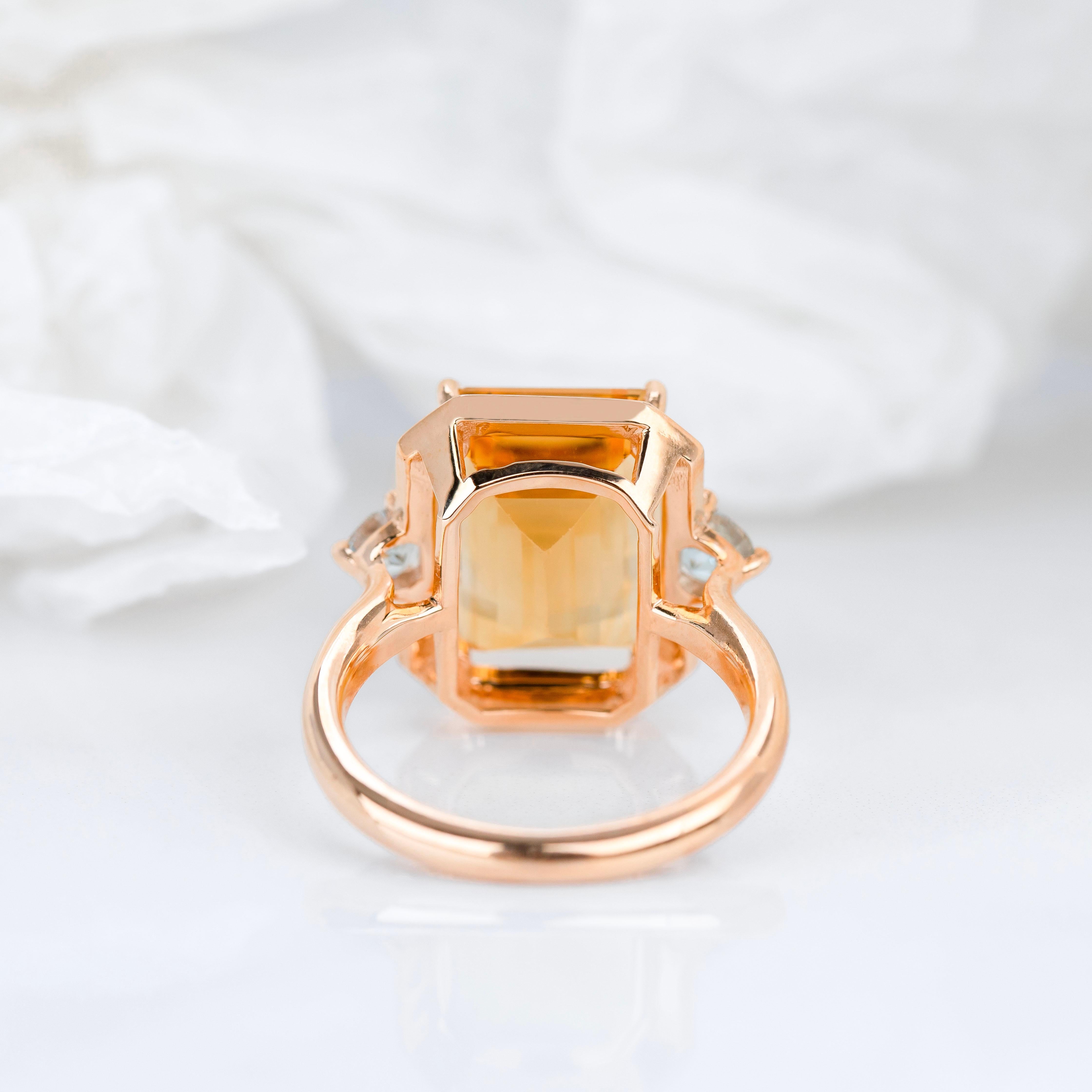 Artdeco Style Enameled Citrine Ring, Sky Topaz Stone 14K Gold Ring For Sale 1