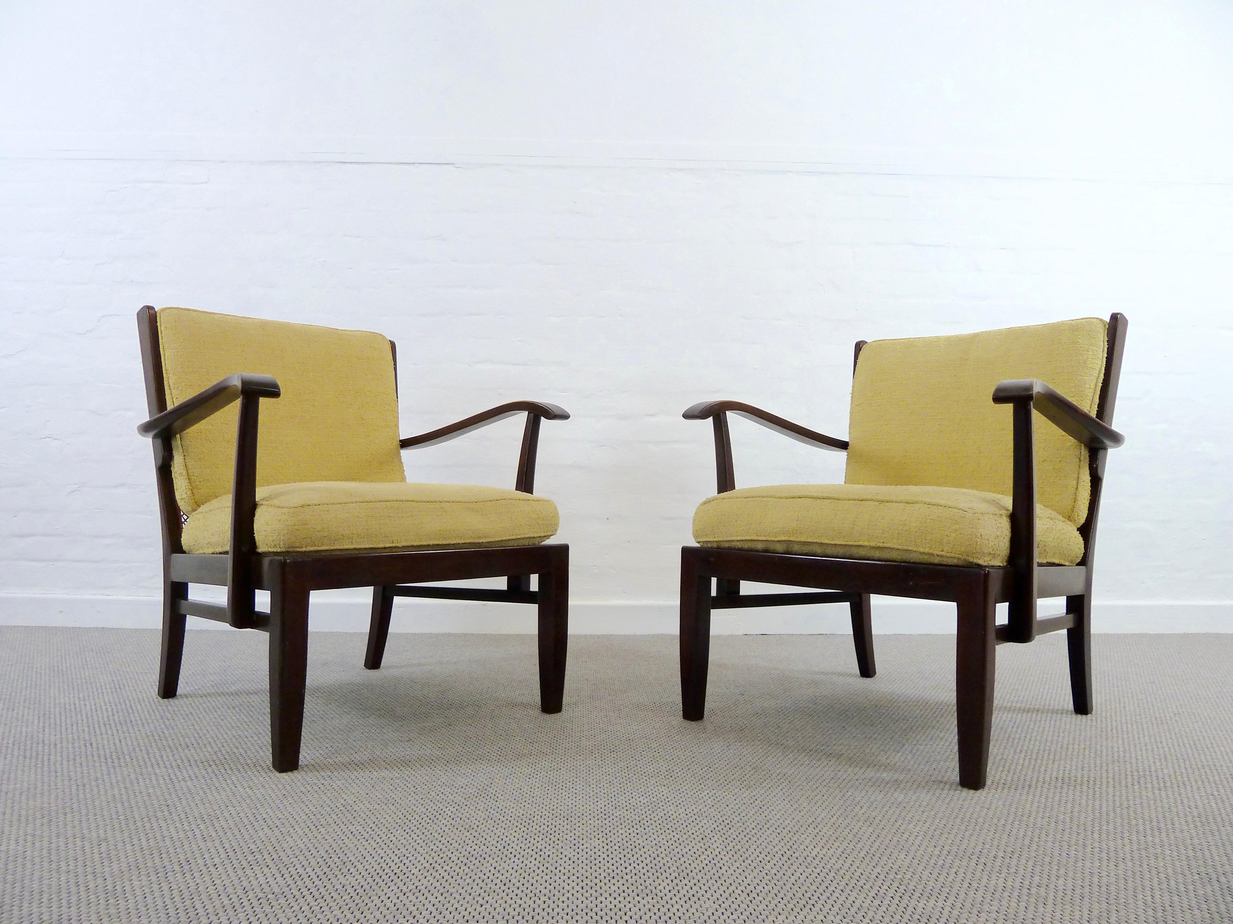 Fauteuils Art Déco Wilhelm Knoll « Antimott » en tissu d'art bouclé jaune vif en vente 1