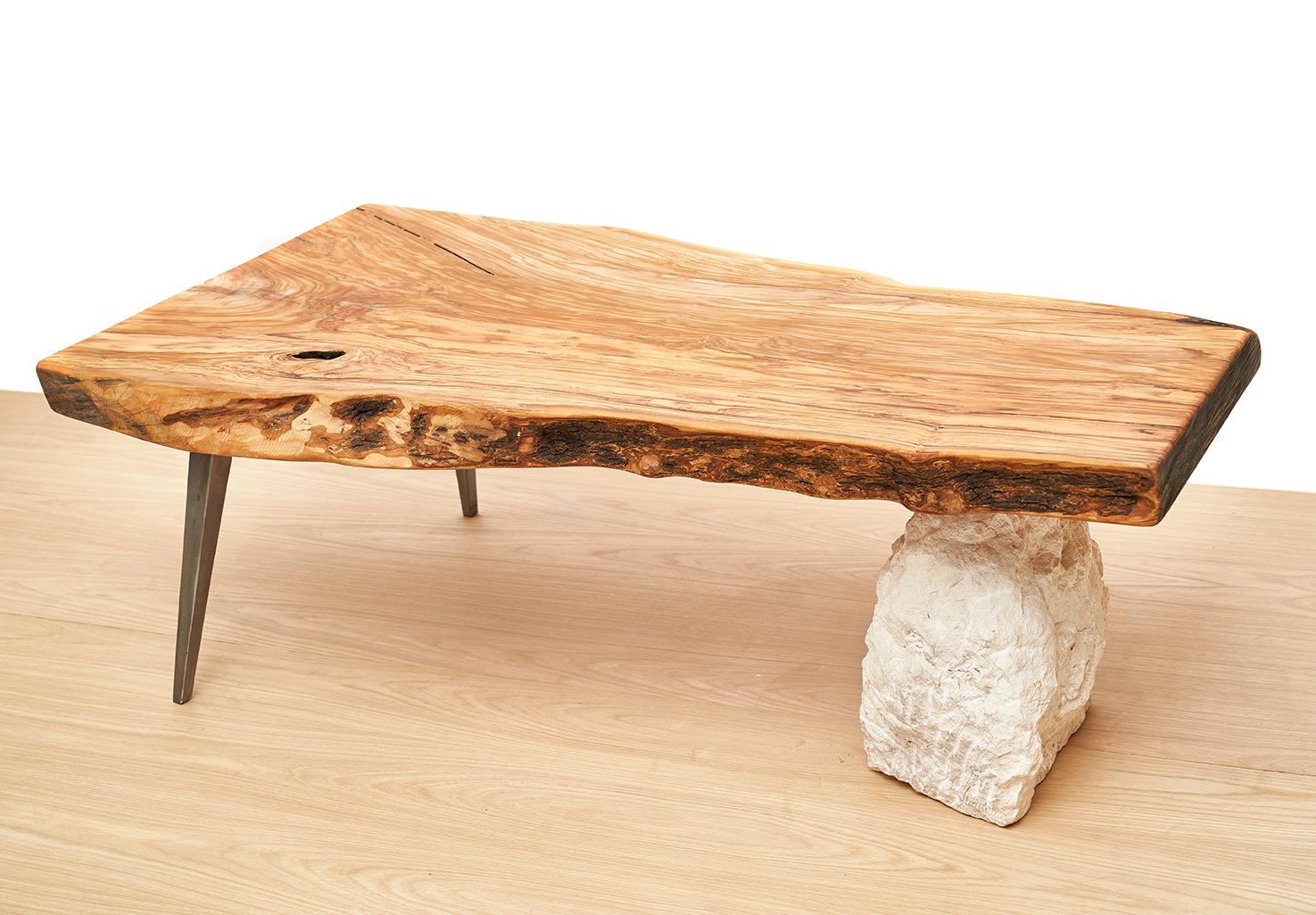 Arte center table by Jean-Baptiste Van den Heede
Signed Unique Piece
Dimensions: L 130 x D 63 x H 43 cm
Materials: Olive Wood

Design tables from the ARTE collection in walnut wood with metal legs or legs in oak and hand-carved natural