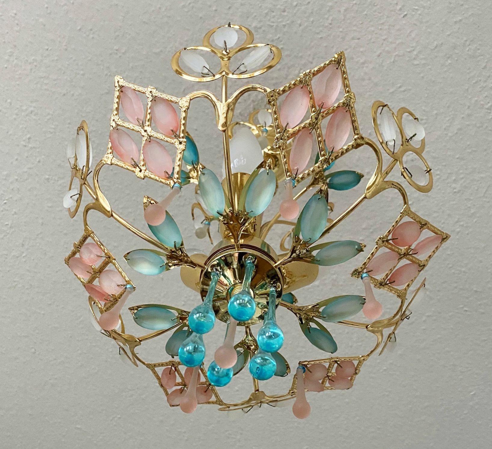 Lustre Art déco en verre de Murano coloré, Italie, années 1960 1