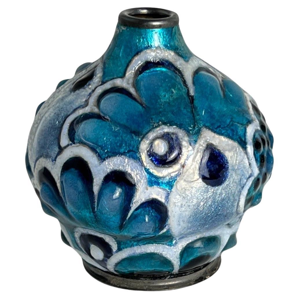 Arte Deco Enamel Flower Vase by Camille Fauré For Sale