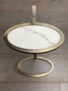 Art Deco Manhattan Martini Table Oval, Antique Brass Tinted and Marblo Surface