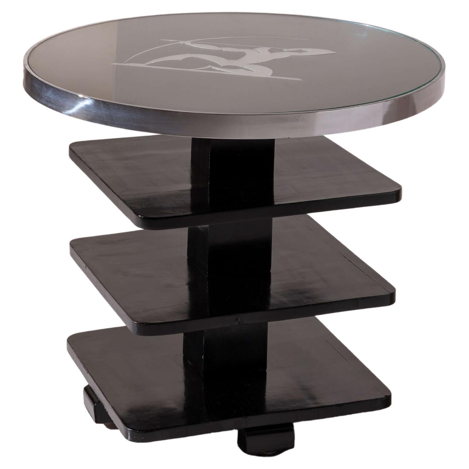 Table d
appoint Arte déco avec plateau en verre, Italie, années 1930 en vente