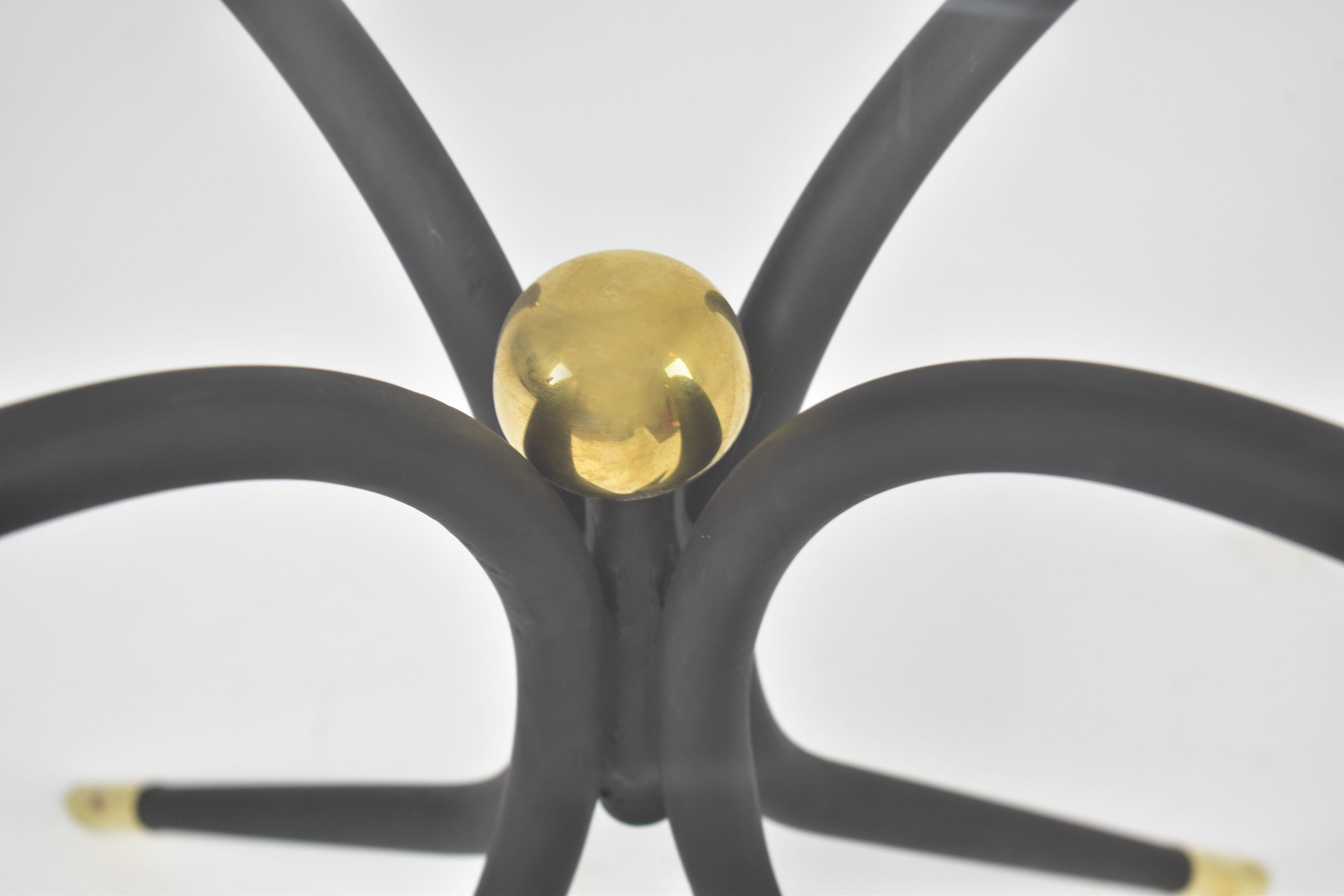 Forged ARTE Handcrafted Sculptural Iron and Brass Table with Round Glass Top For Sale