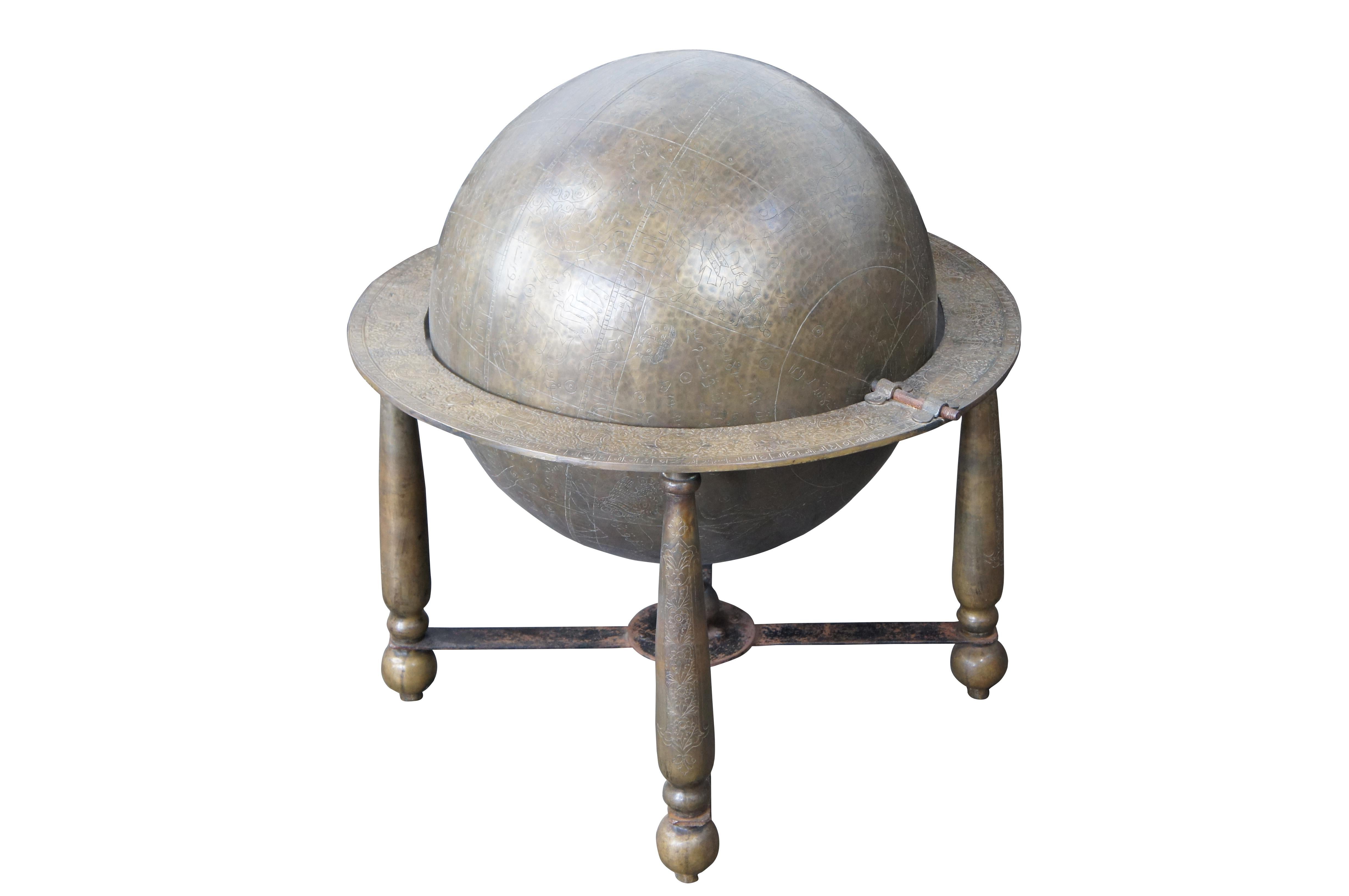 Arte International Monumental Engraved Brass Islamic Celestial Globe On Stand In Good Condition For Sale In Dayton, OH