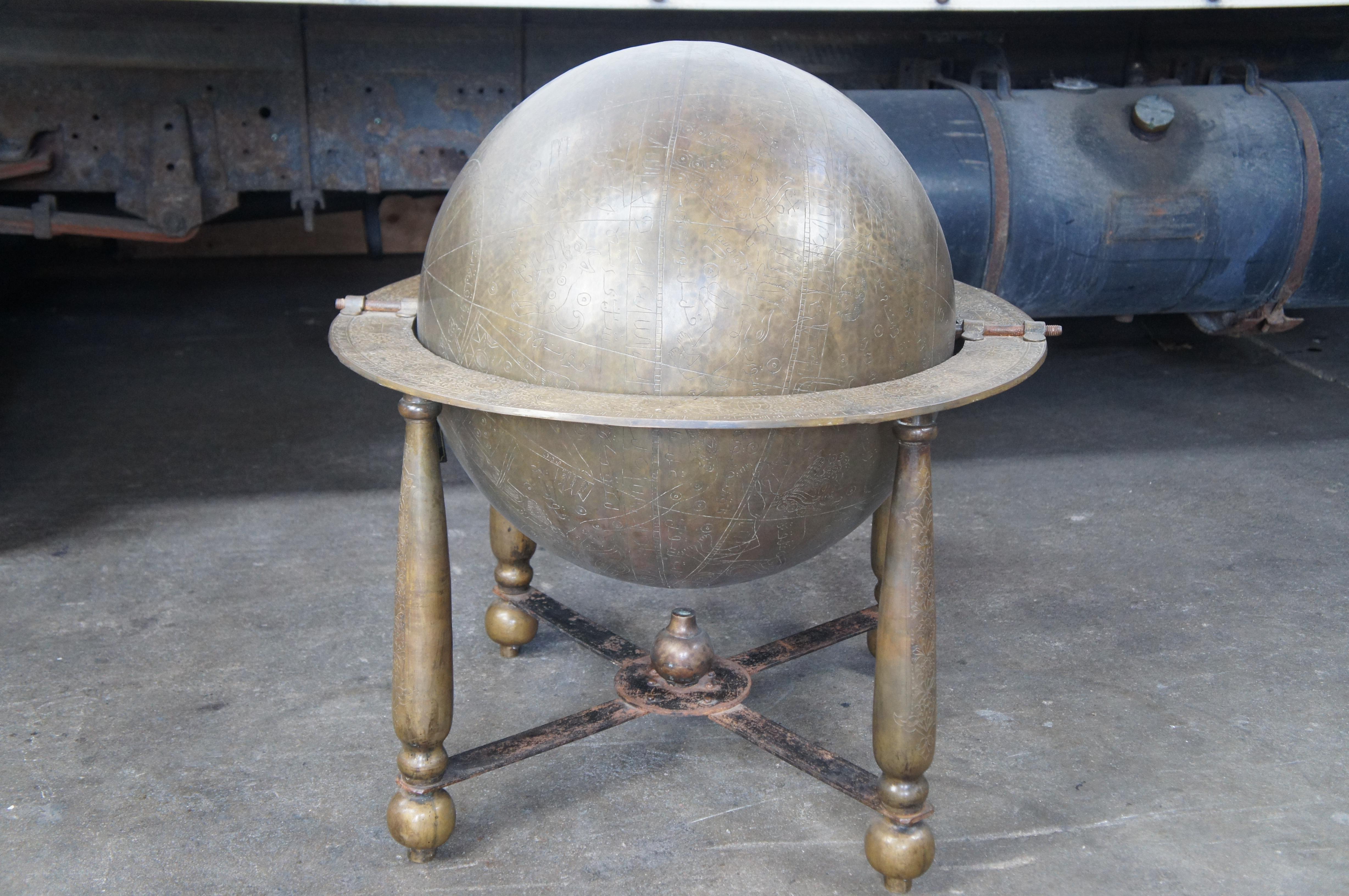 20th Century Arte International Monumental Engraved Brass Islamic Celestial Globe On Stand For Sale