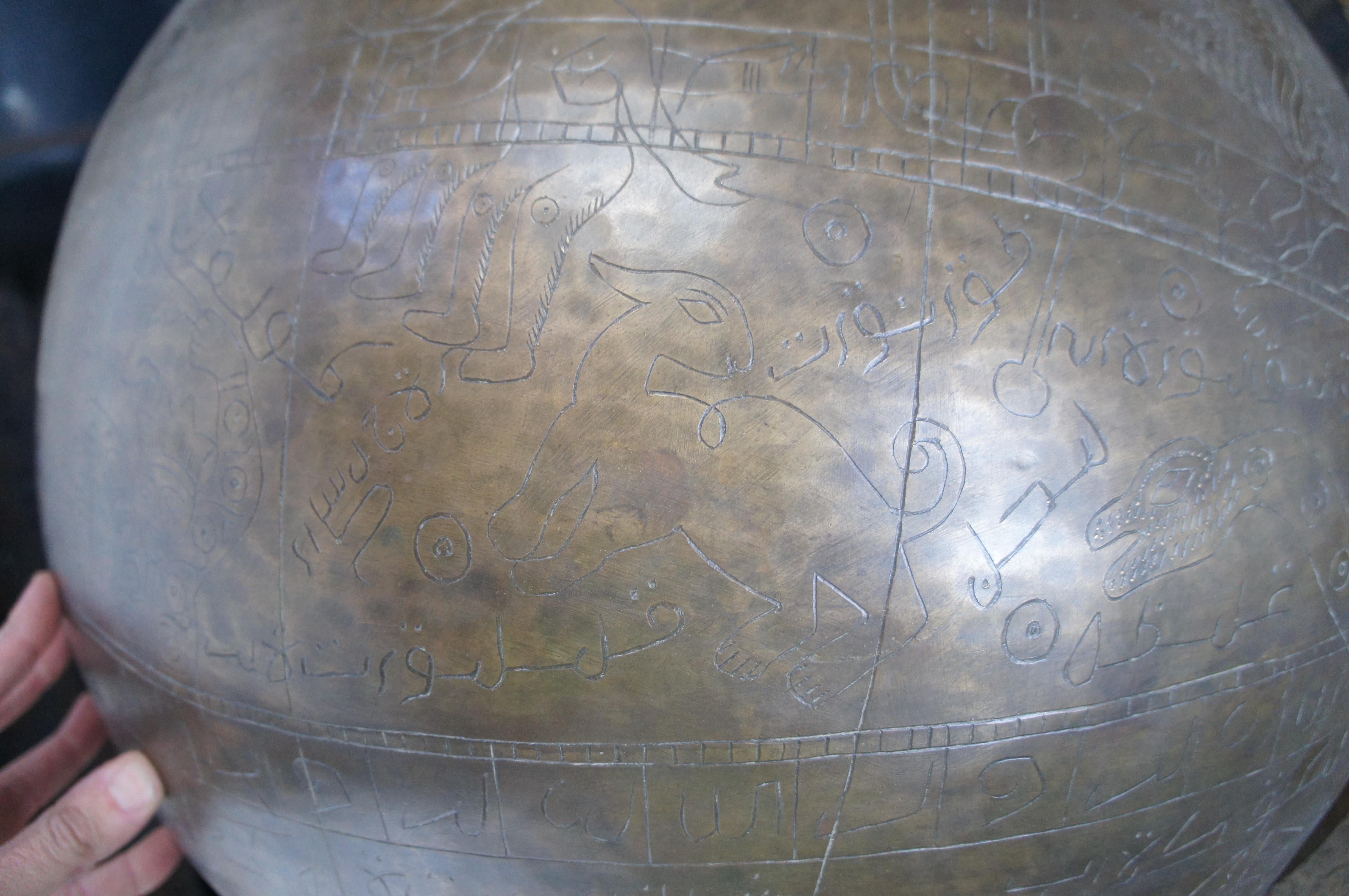 Arte International Monumental Engraved Brass Islamic Celestial Globe On Stand For Sale 3