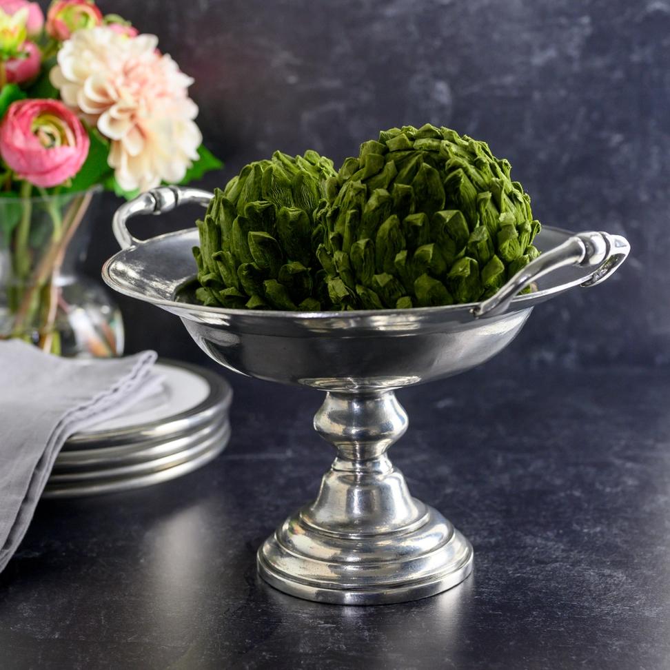 Pewter Arte Italica New vintage-style 1795 Pedestal Bowl with Handles - Made in Italy For Sale