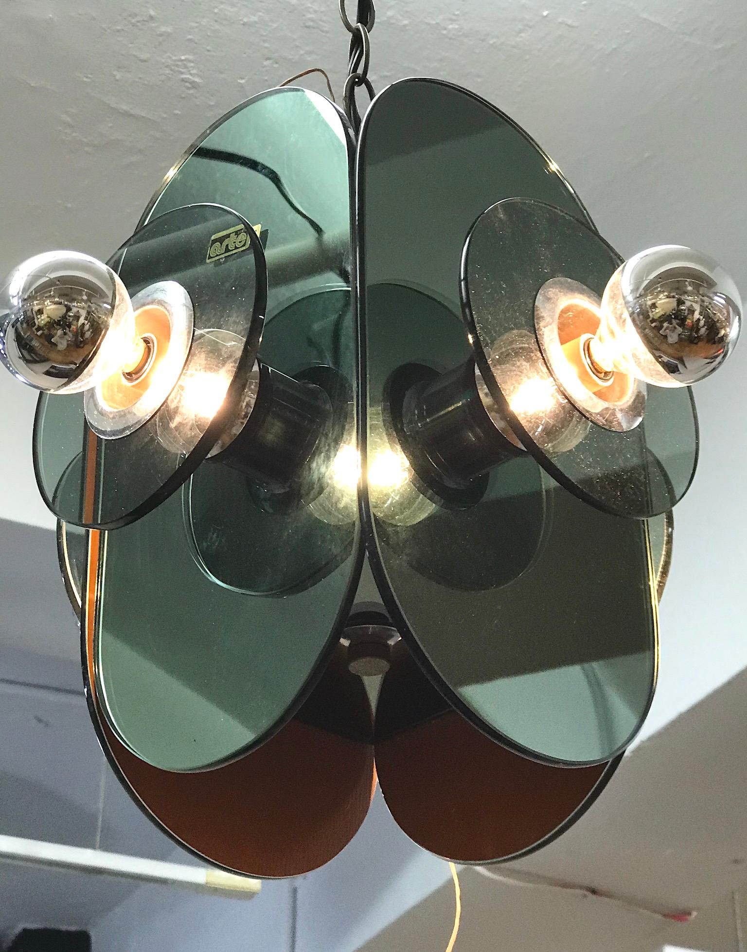 Mid-Century Modern Arte Linea 1970s Mirror Pendant Light
