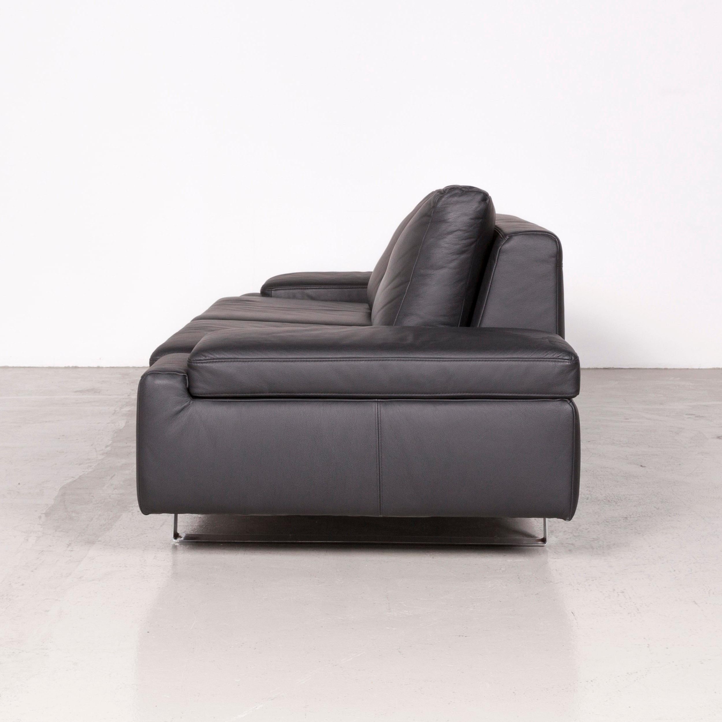 Arte M Designer Leather Sofa Black Three-Seat Couch Modern For Sale 6
