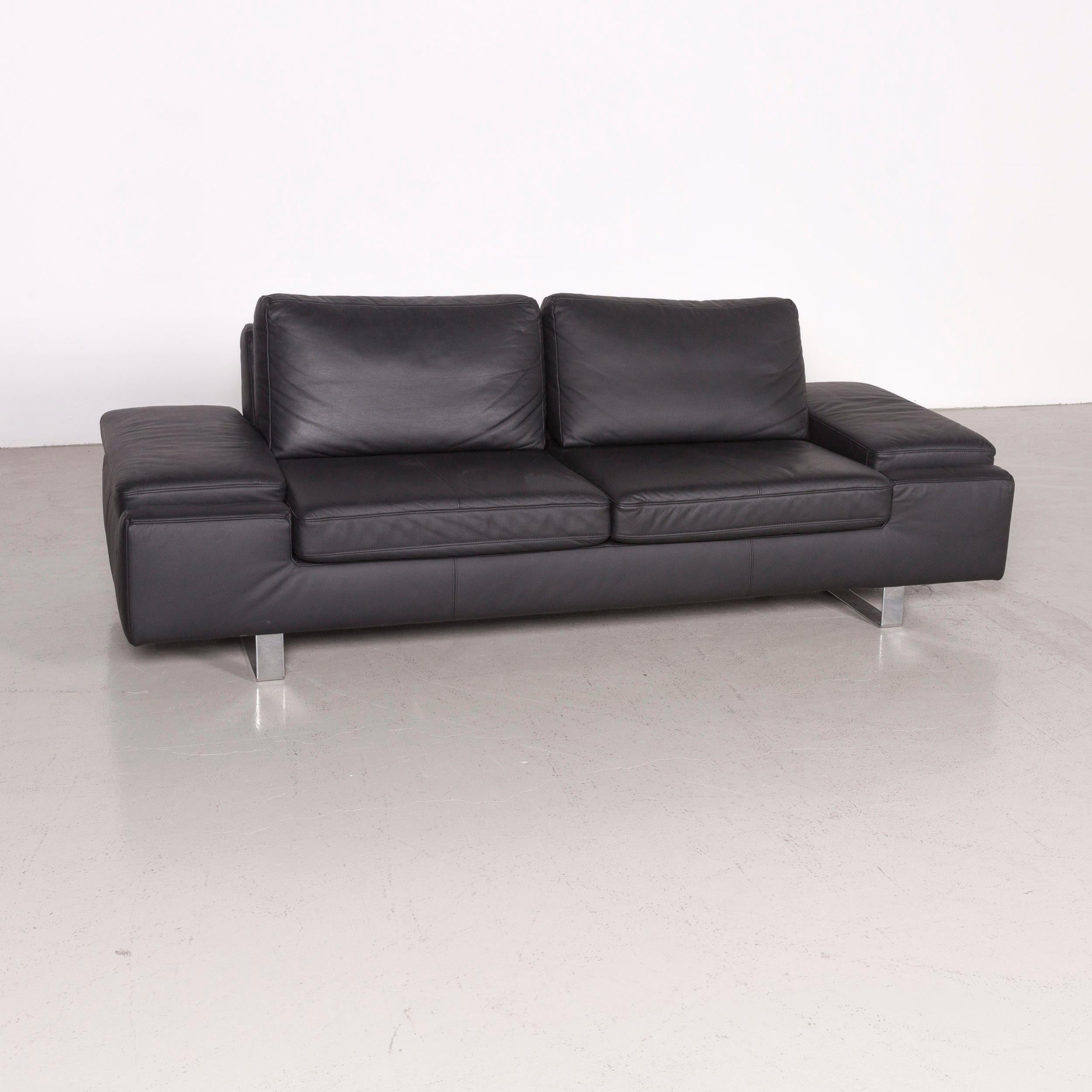 German Arte M Designer Leather Sofa Black Three-Seat Couch Modern For Sale